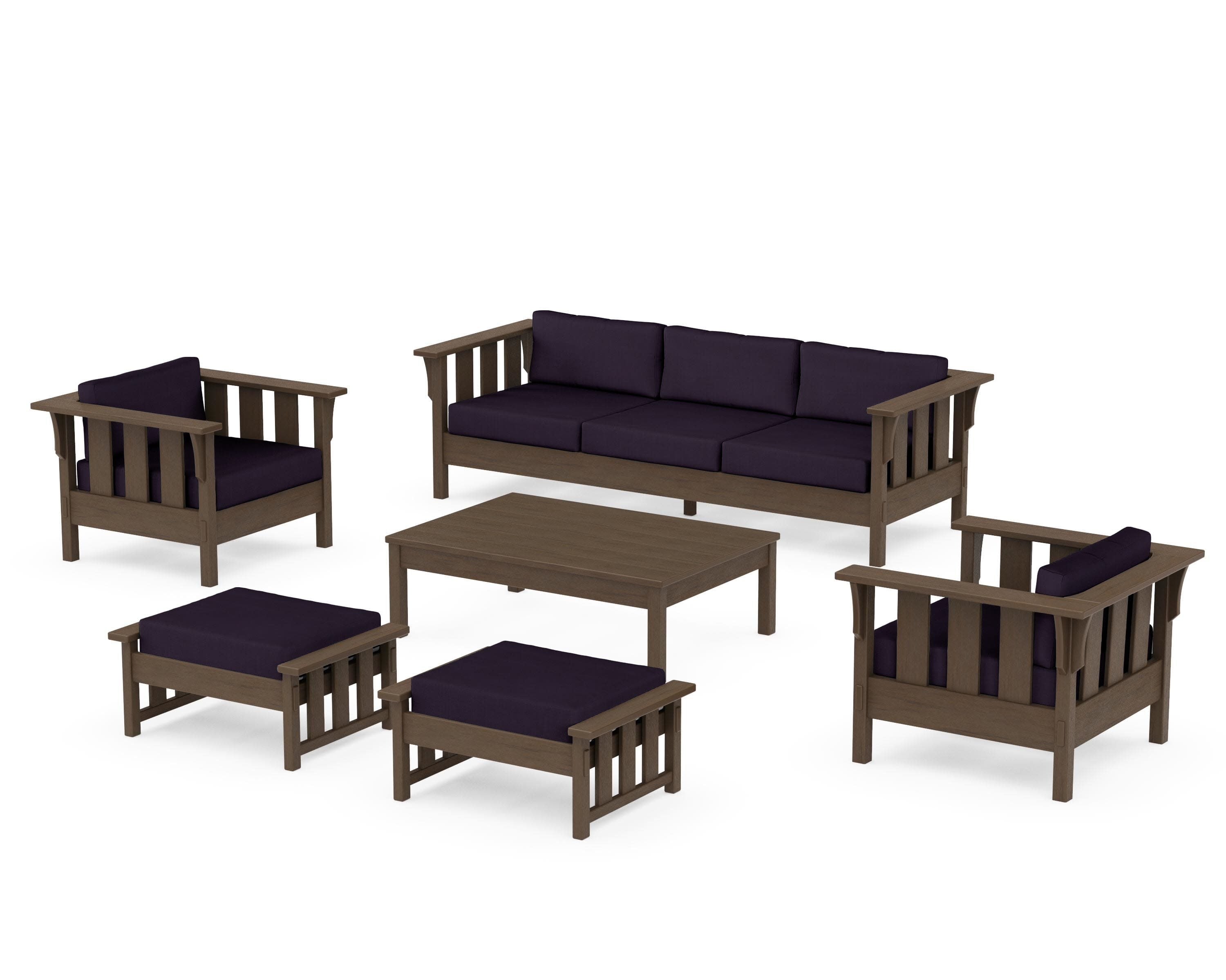 Acadia 6-Piece Lounge Sofa Set in Kona / Navy Linen