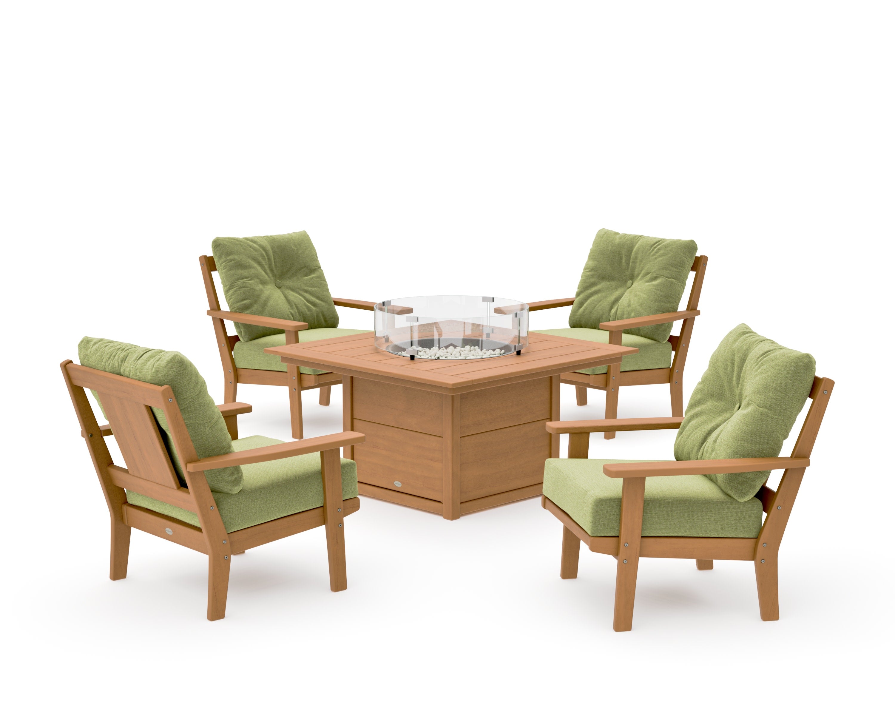 Prairie 5-Piece Deep Seating Set with Fire Pit Table in Natural / Chartreuse Boucle
