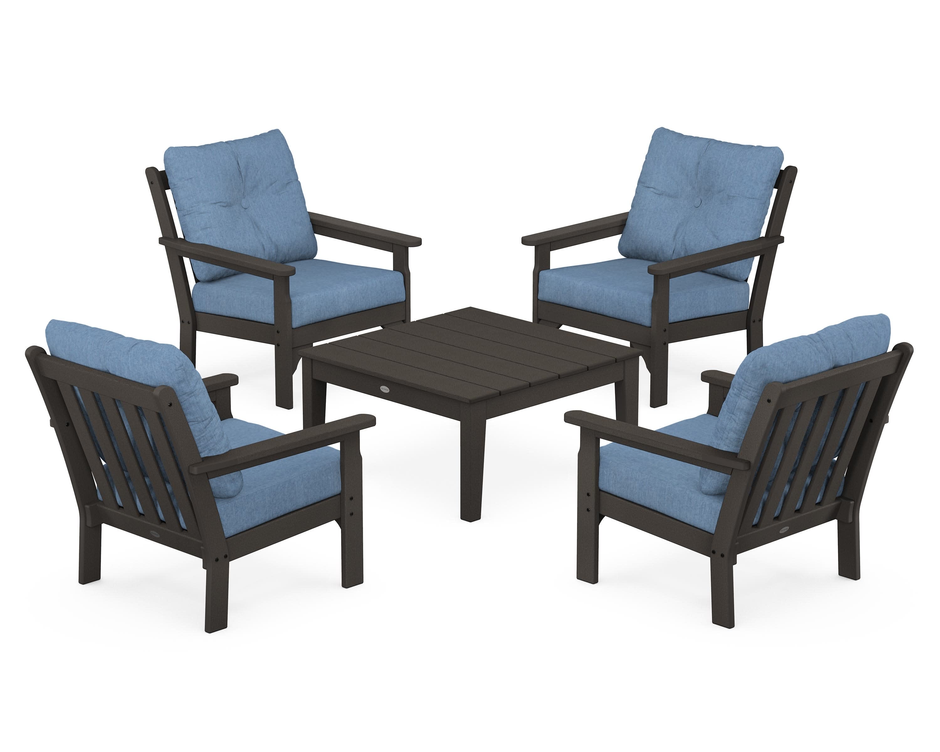 Vineyard 5-Piece Deep Seating Conversation Set in Vintage Coffee / Sky Blue