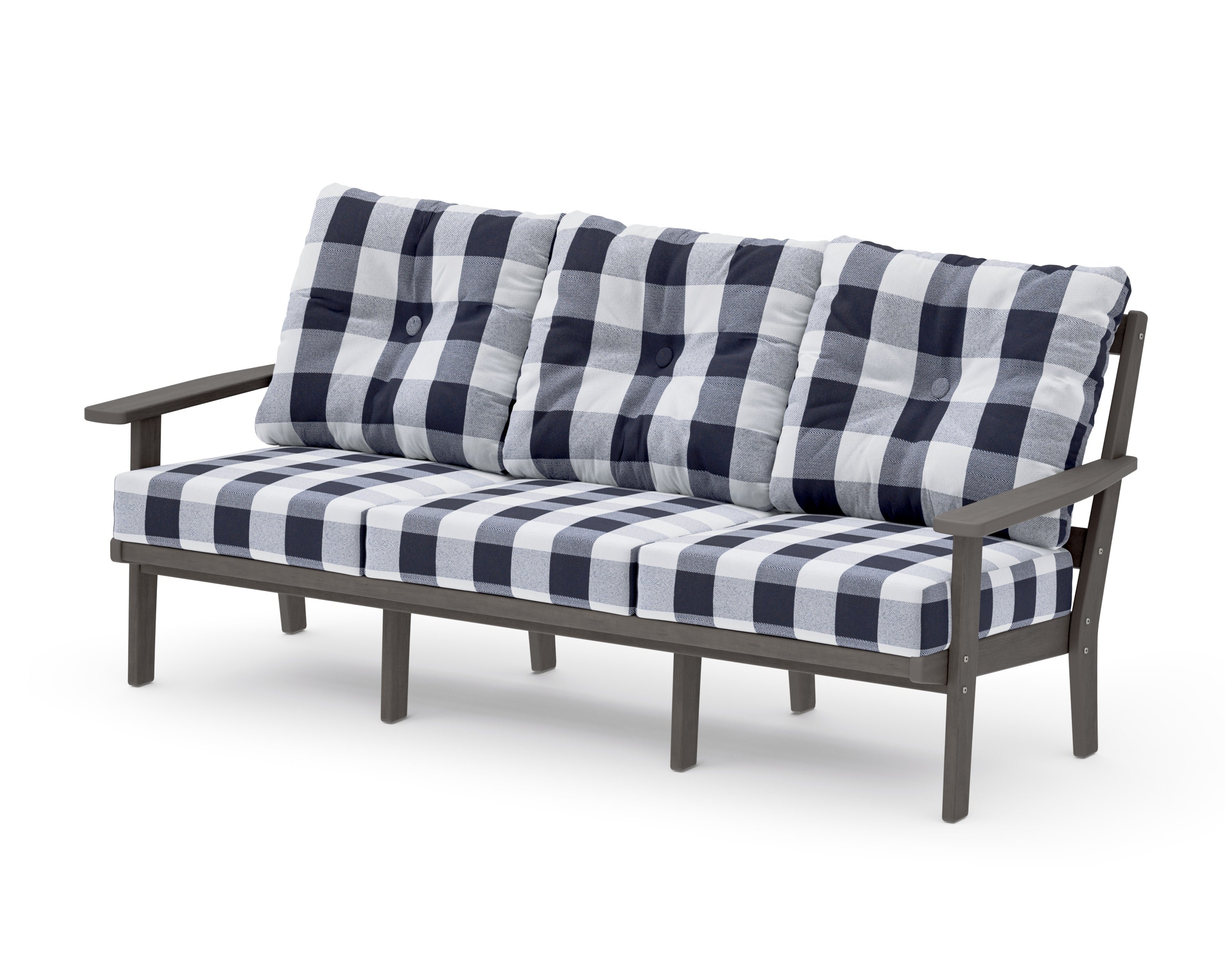 PrairieDeep Seating Sofa in Driftwood / Buffalo Plaid Navy
