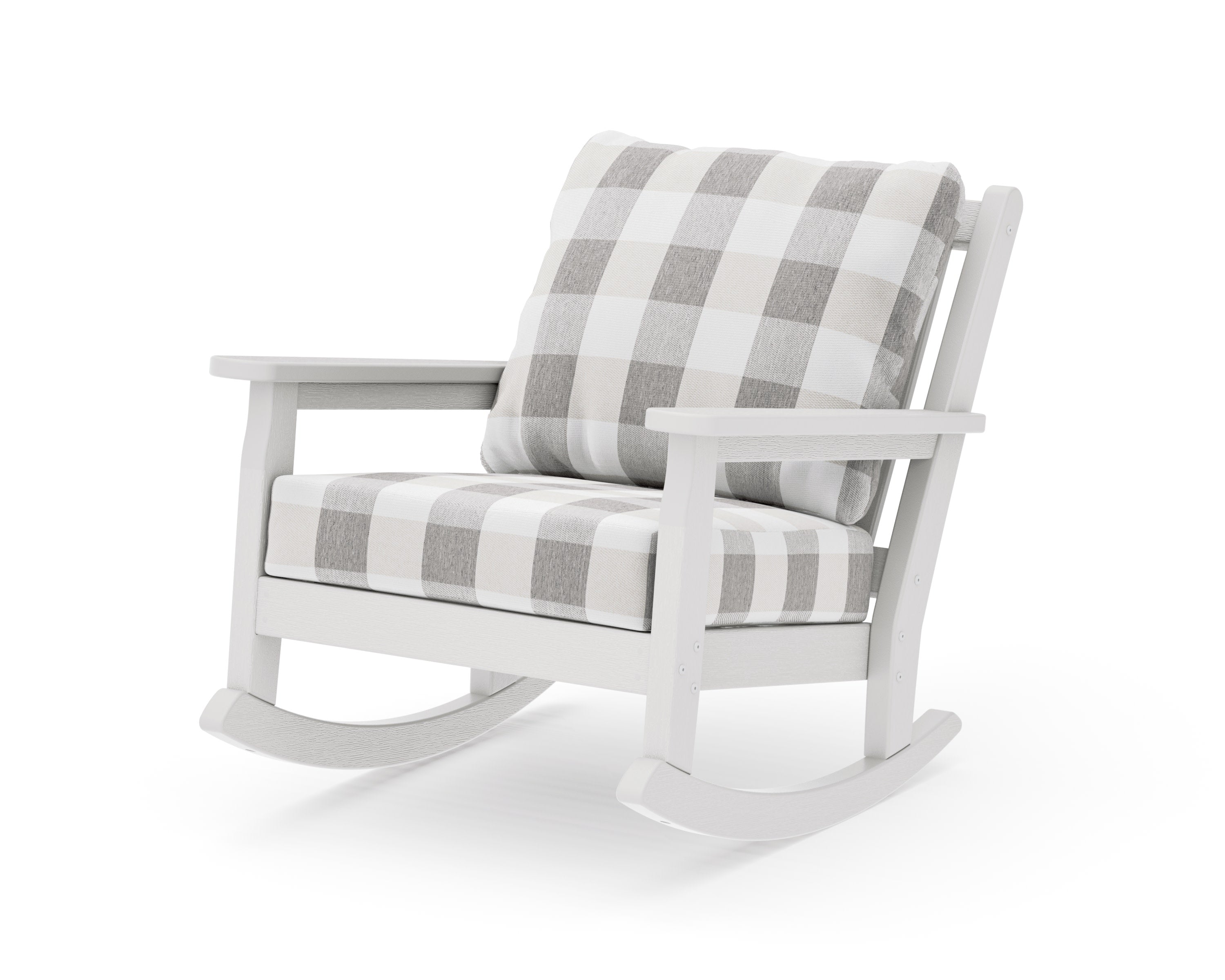 Chippendale Deep Seating Rocking Chair in Vintage White / Buffalo Plaid Grey Mist