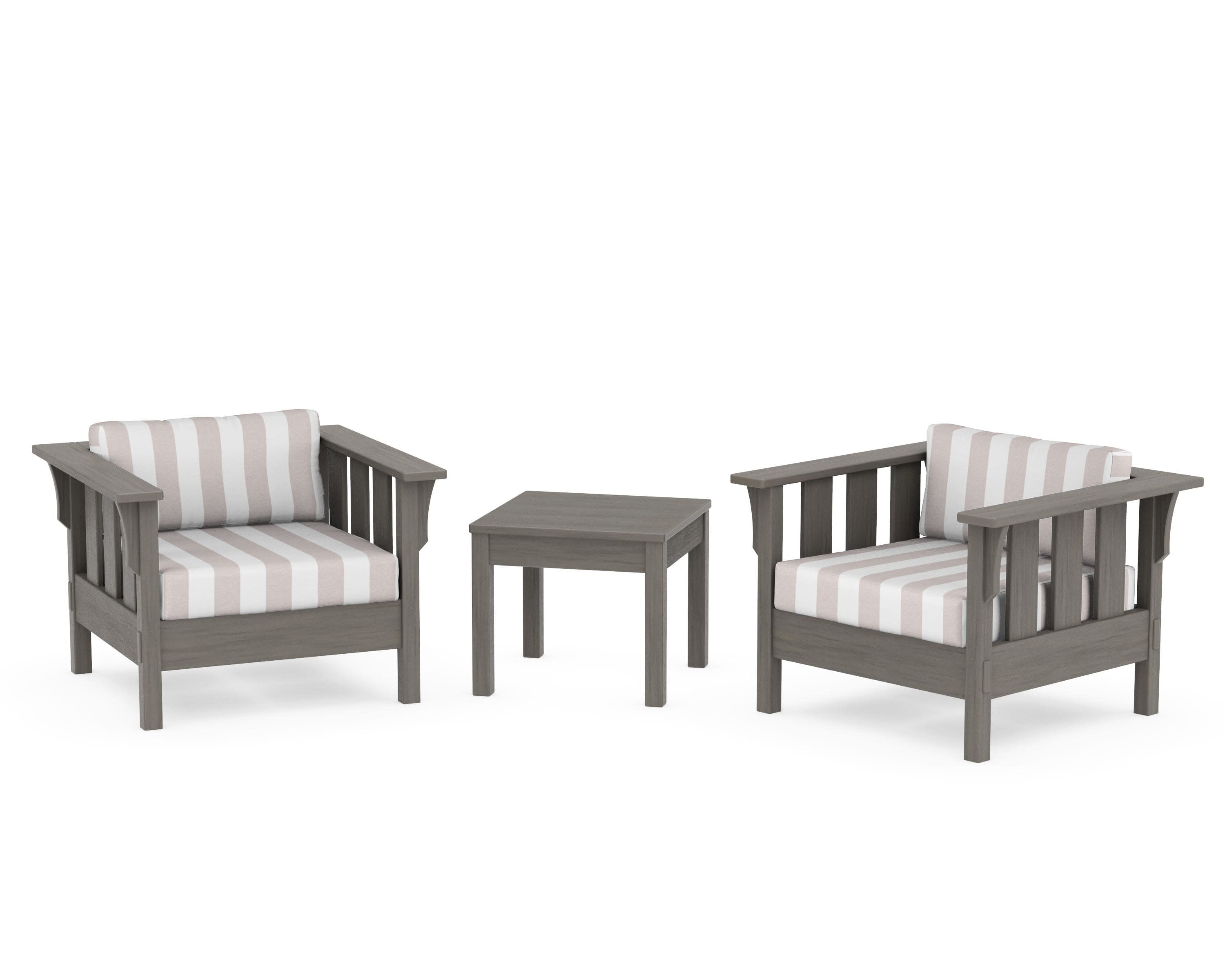 Acadia 3-Piece Deep Seating Set in Driftwood / Cabana Stripe Dune Burlap
