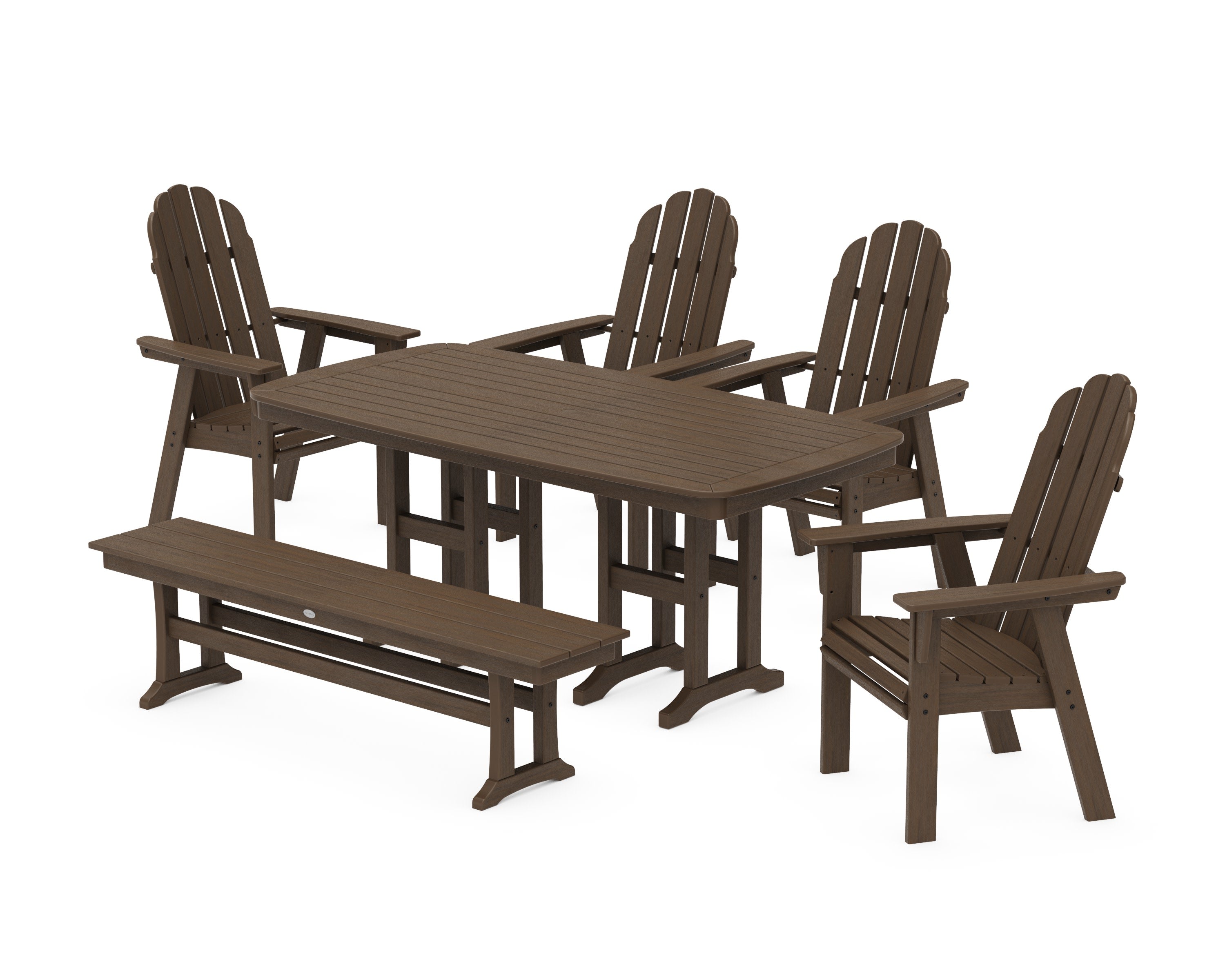 Vineyard Curveback Adirondack Chair 6-Piece Dining Set with Bench in Kona