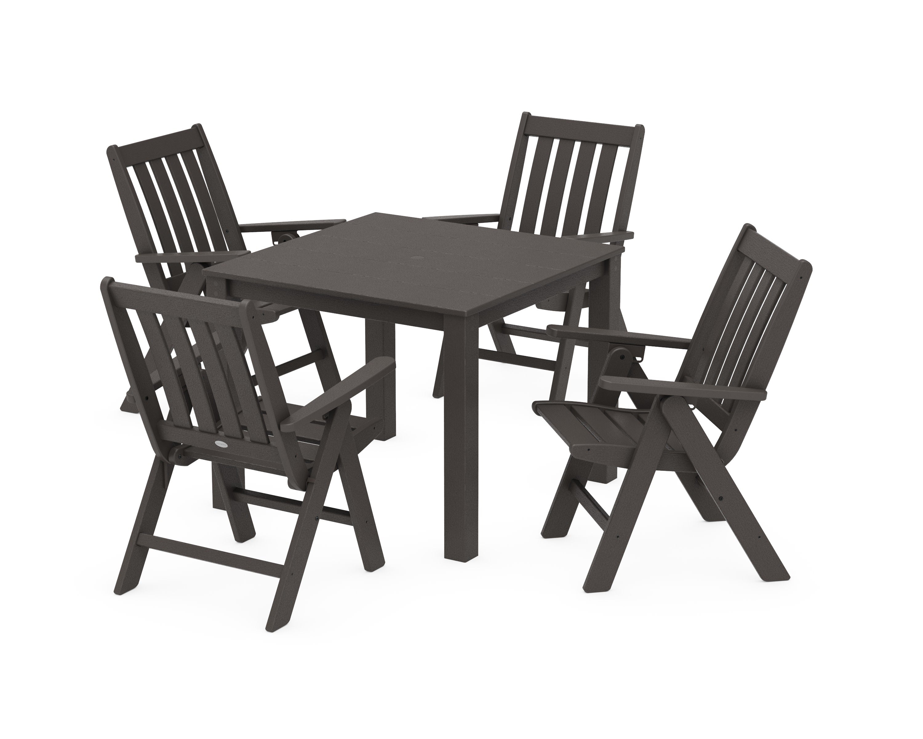 Vineyard Folding Chair 5-Piece Parsons Dining Set in Vintage Coffee