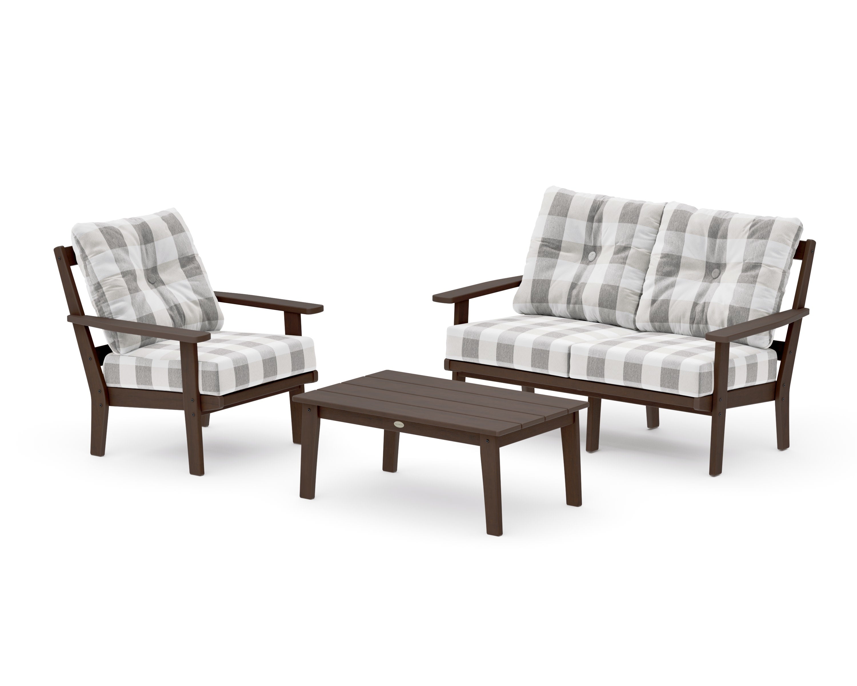 Prairie 3-Piece Deep Seating Set with Loveseat in Kona / Buffalo Plaid Grey Mist