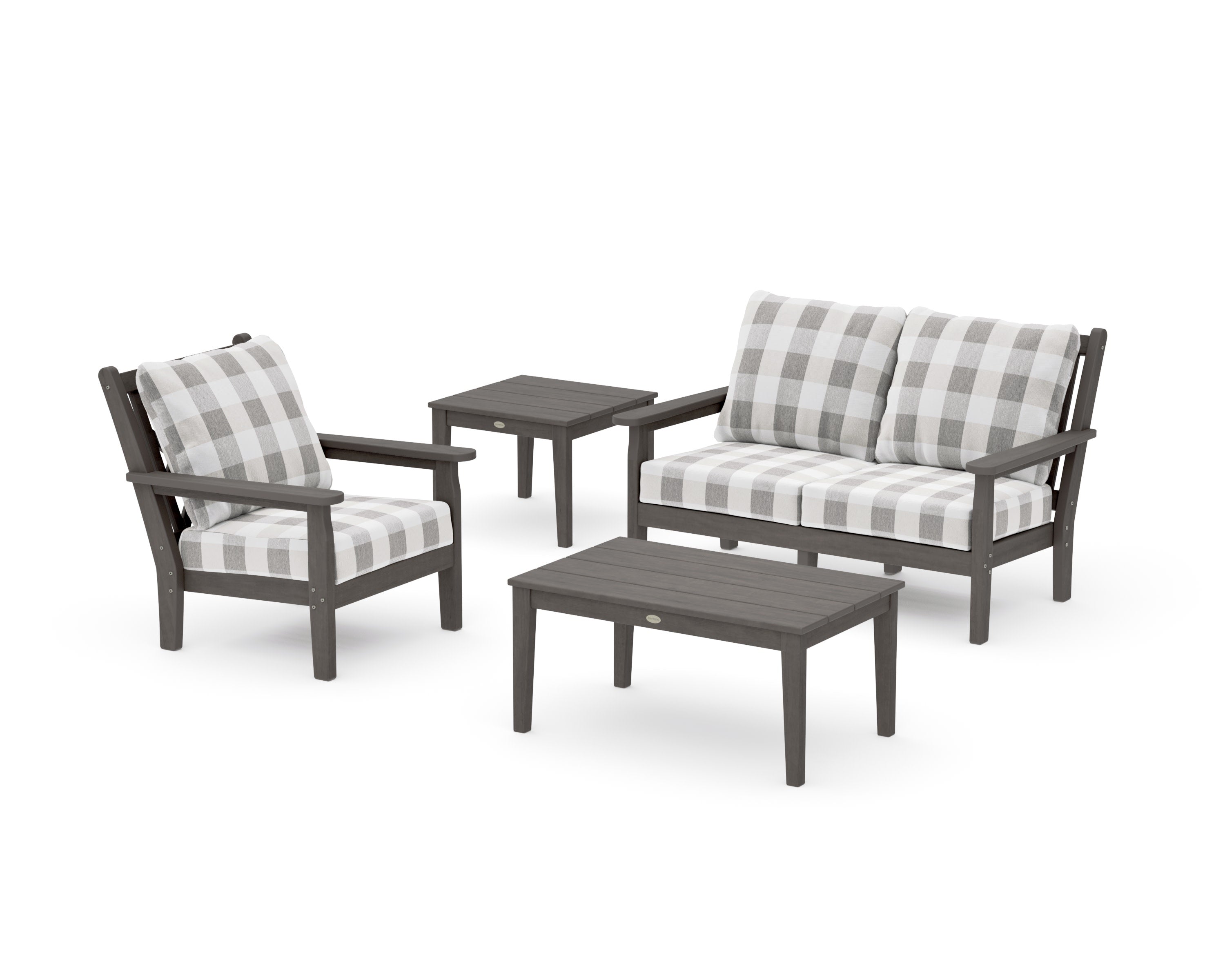 Chippendale 4-Piece Deep Seating Set in Driftwood / Buffalo Plaid Grey Mist