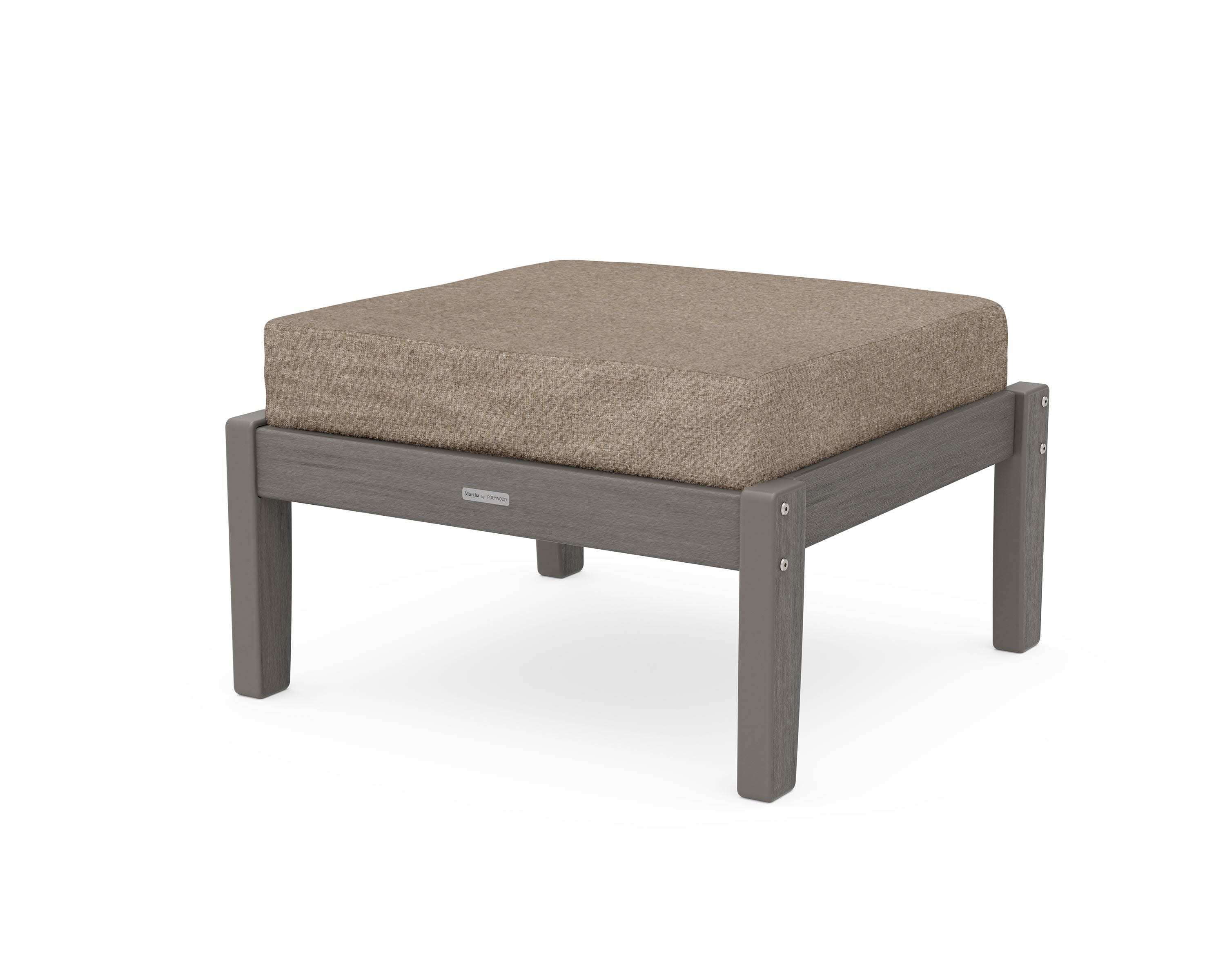 Chinoiserie Deep Seating Ottoman in Driftwood / Spiced Burlap