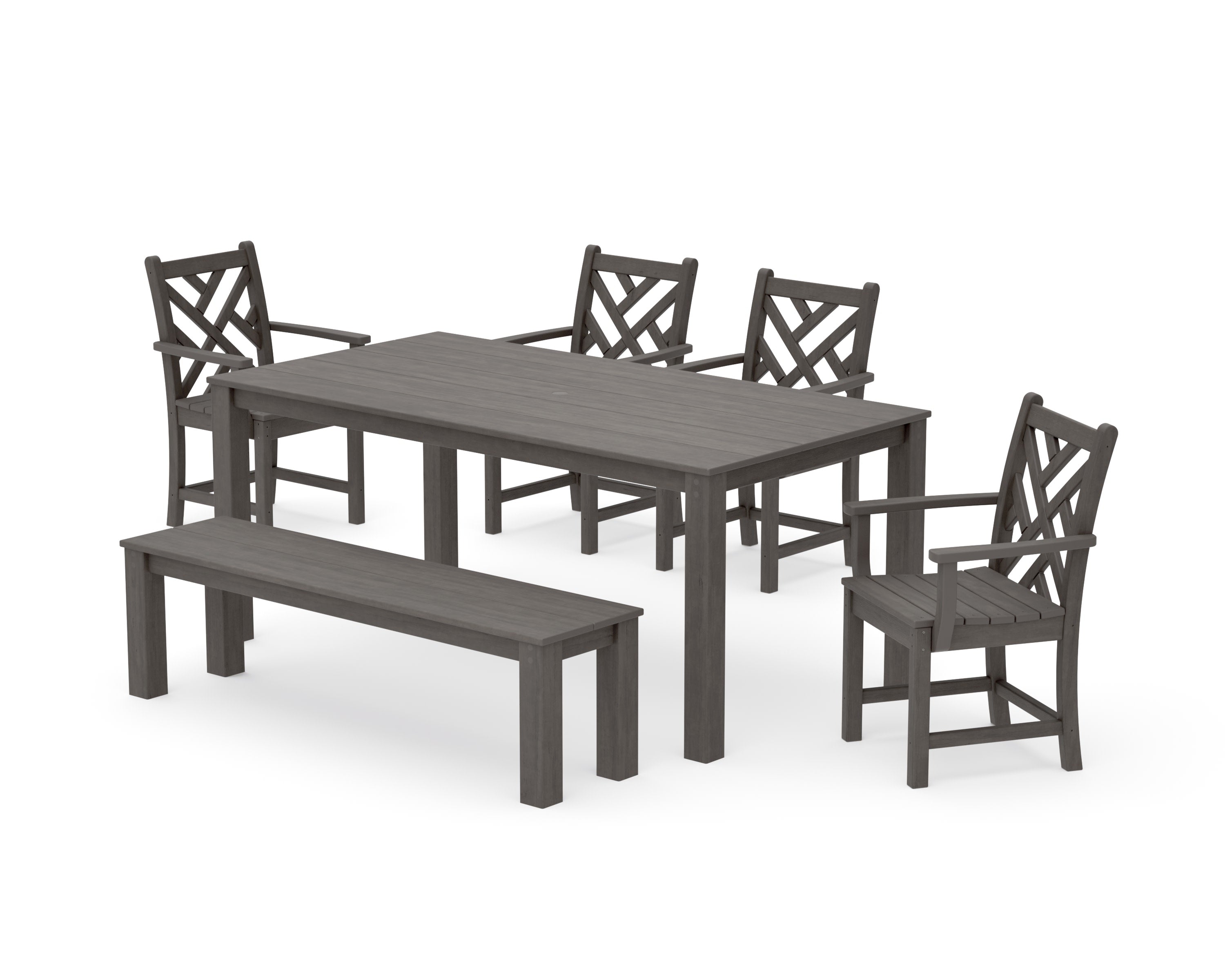 Chippendale 6-Piece Parsons Dining Set with Bench in Driftwood