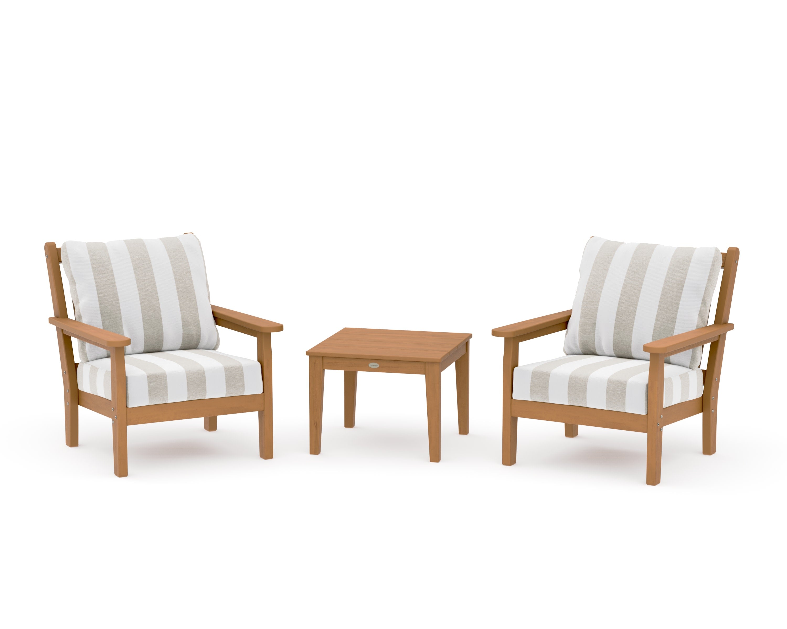 Chippendale 3-Piece Deep Seating Set in Natural / Cabana Stripe Dune Burlap