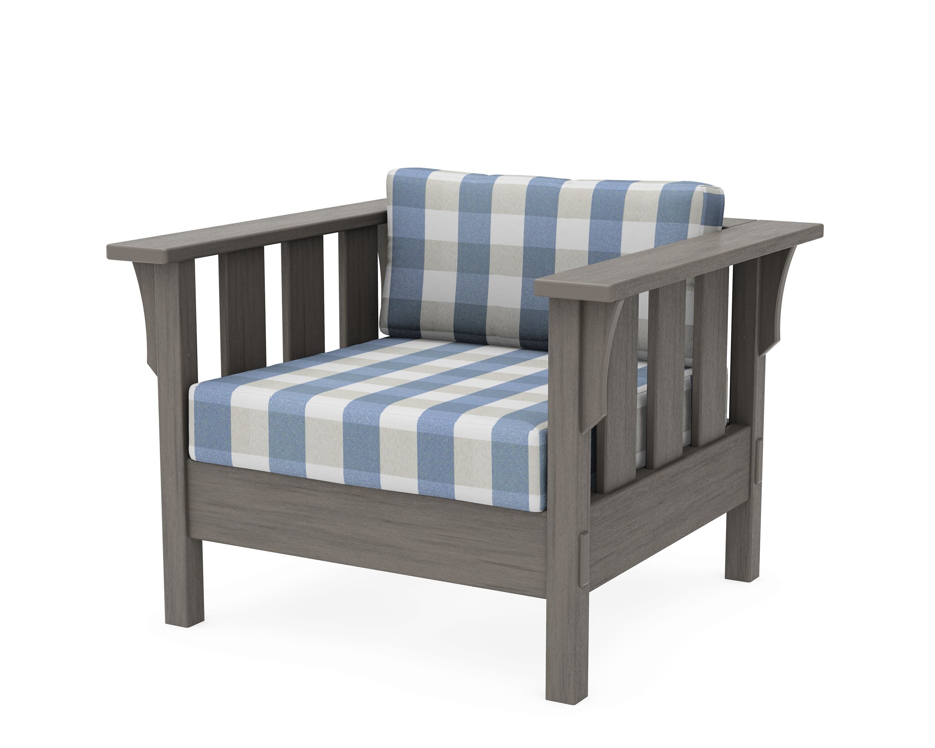 Acadia Deep Seating Chair in Driftwood / Buffalo Plaid Sky Blue