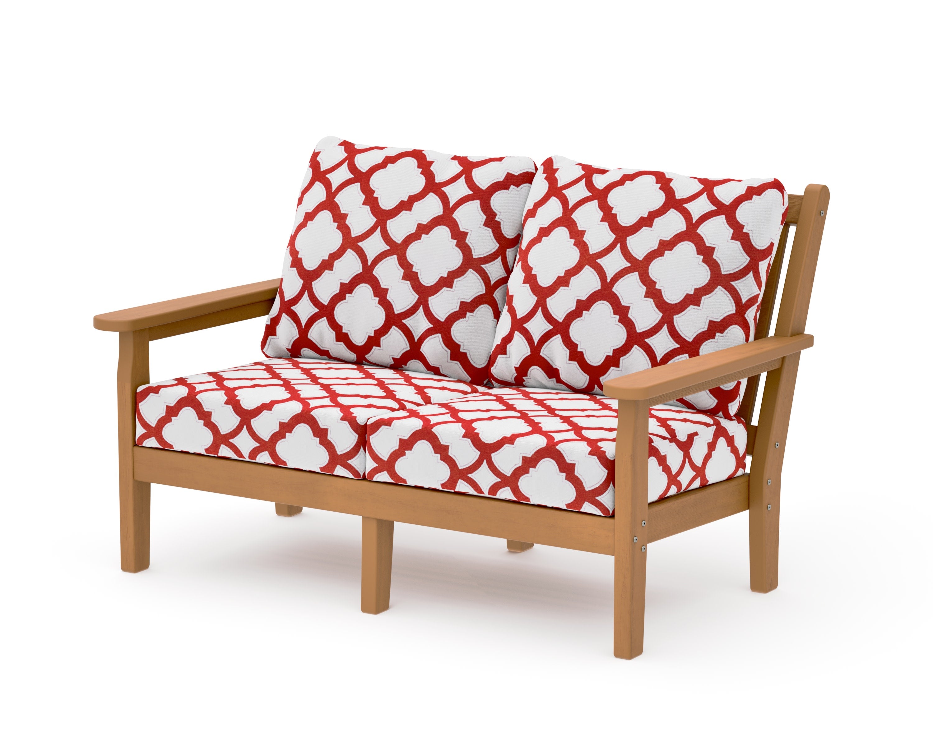 Chippendale Deep Seating Loveseat in Natural / Trellis Crimson
