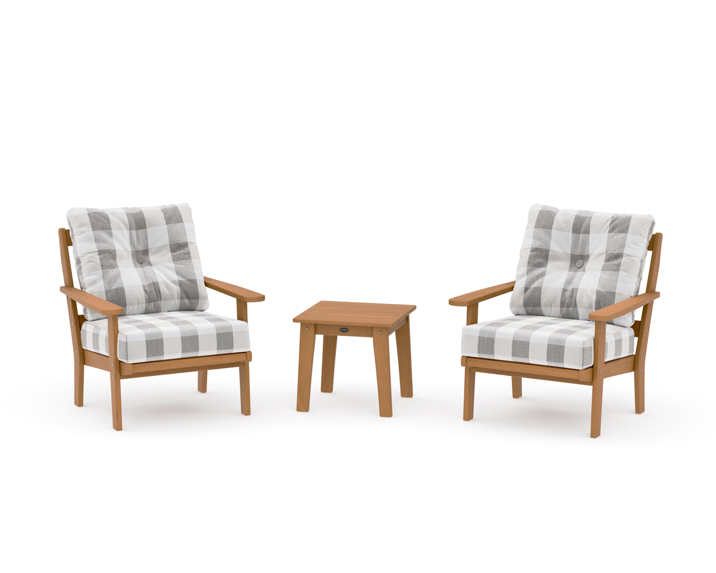 Mission 3-Piece Deep Seating Set in Natural / Buffalo Plaid Grey Mist