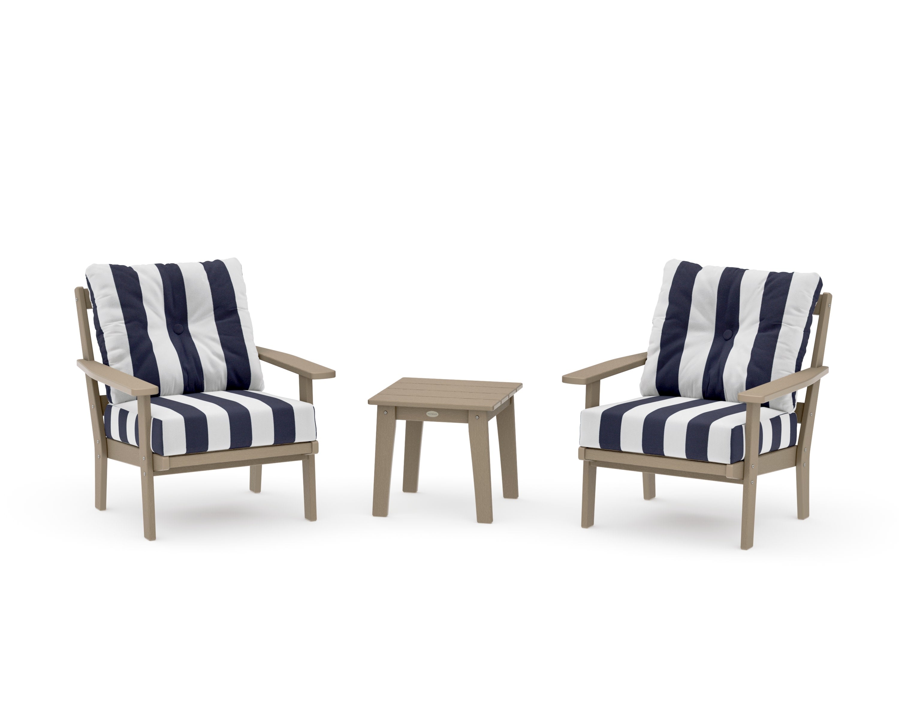Prairie 3-Piece Deep Seating Set in Vintage Sahara / Cabana Stripe Navy