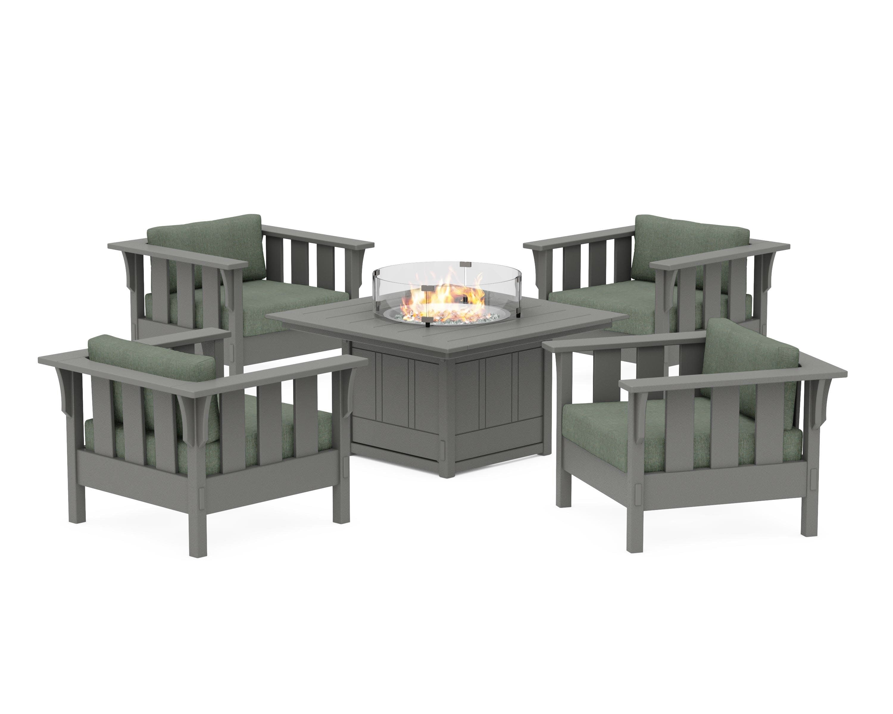 Acadia 5-Piece Deep Seating Set with Fire Pit Table in Slate Grey / Cast Sage