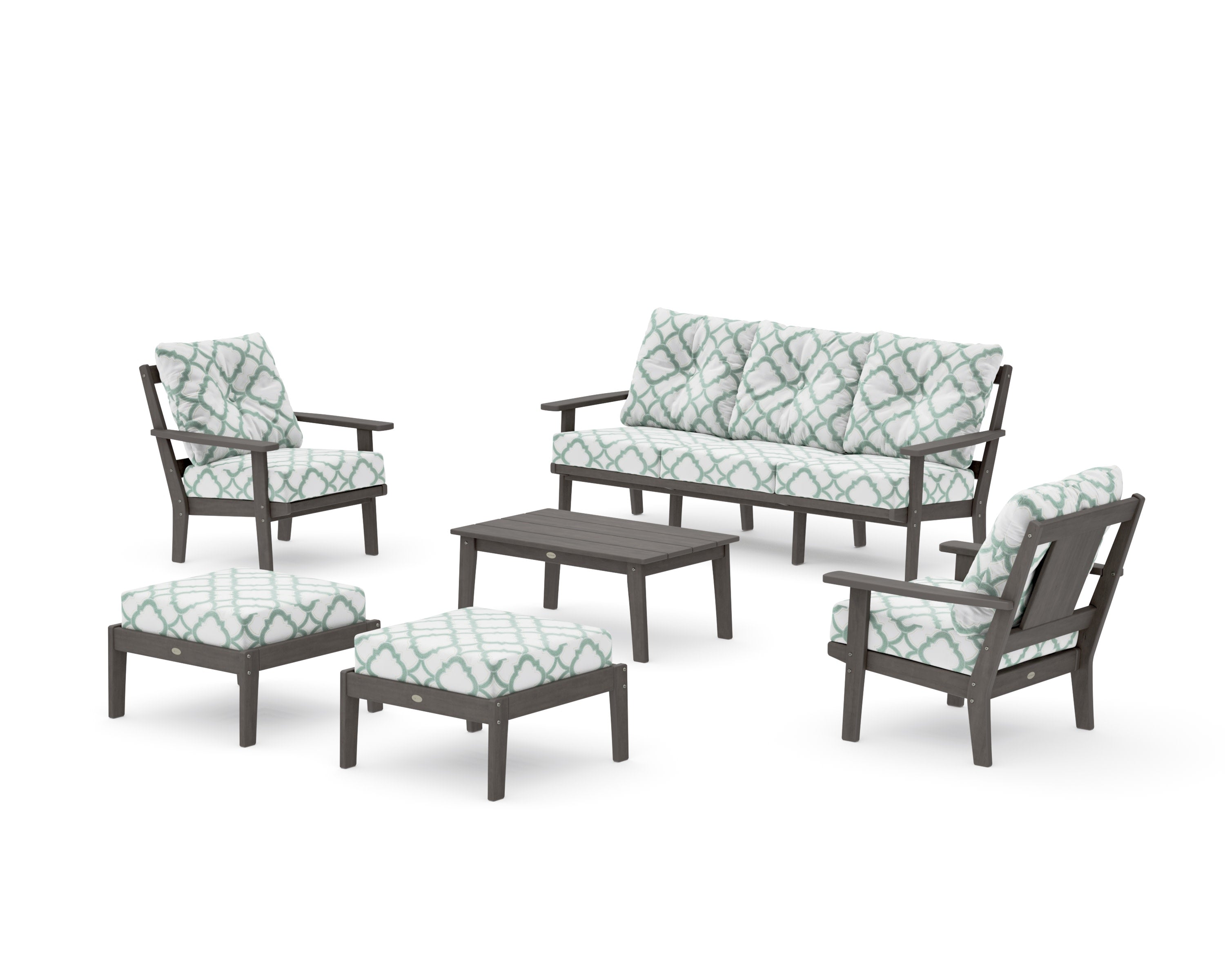 Prairie 6-Piece Lounge Sofa Set in Driftwood / Trellis Glacier Spa