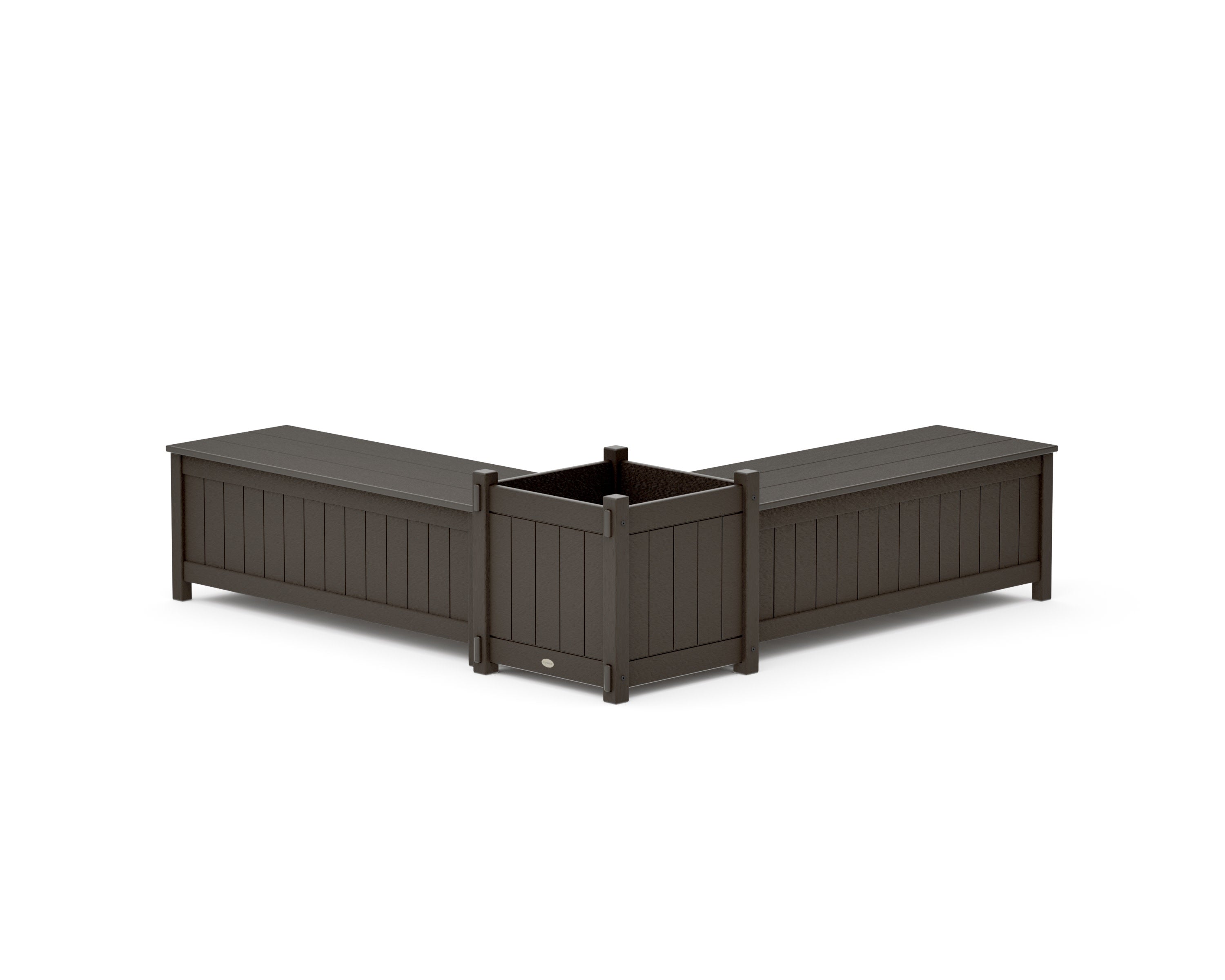 48" Vineyard L- Shaped Planter Storage Bench Set- Large in Vintage Coffee