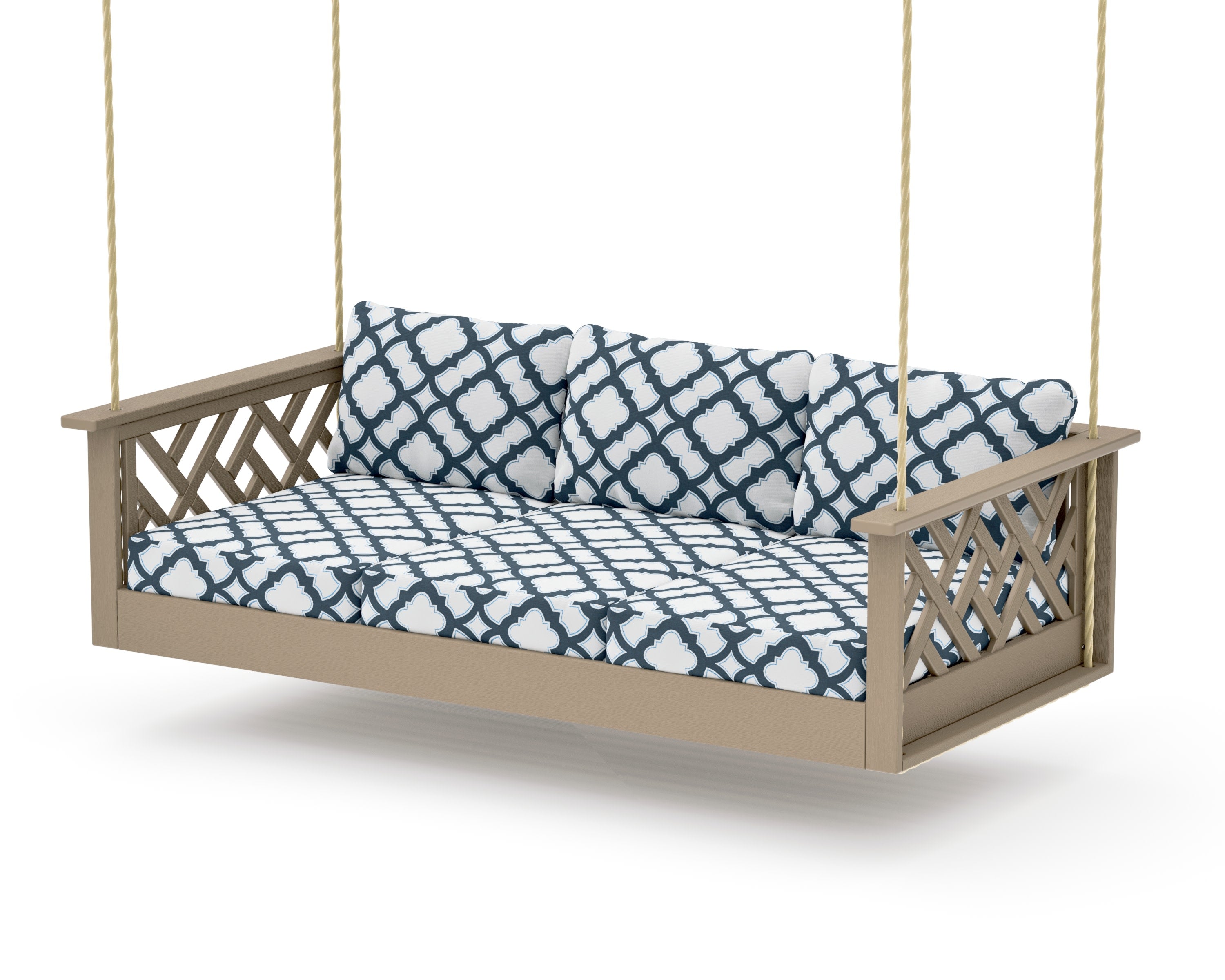 Chippendale Daybed Swing in Vintage Sahara / Trellis Marine Indigo