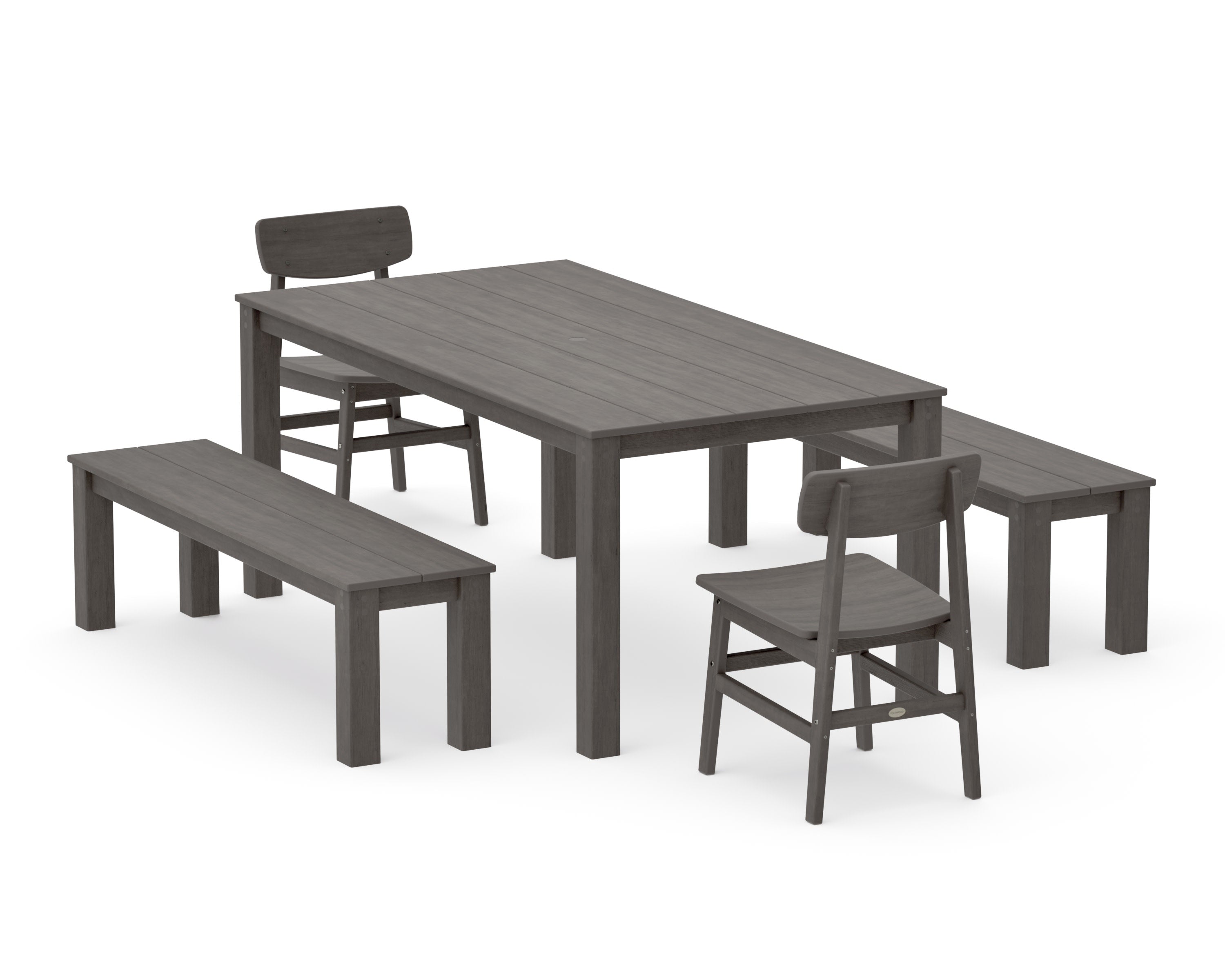 Modern Studio Urban Chair 5-Piece Parsons Dining Set with Benches in Driftwood