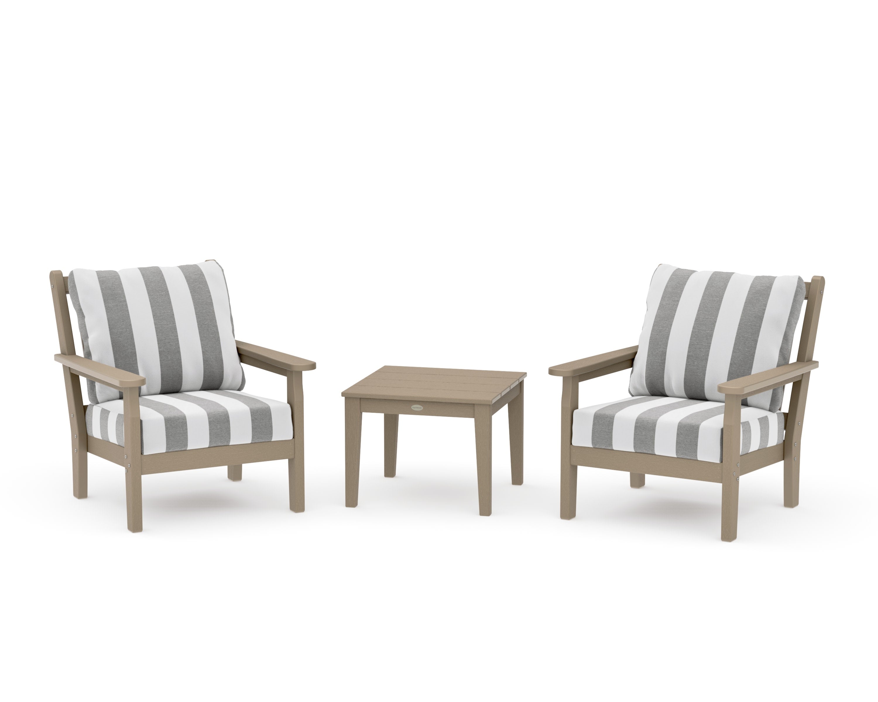 Chippendale 3-Piece Deep Seating Set in Vintage Sahara / Cabana Stripe Grey Mist