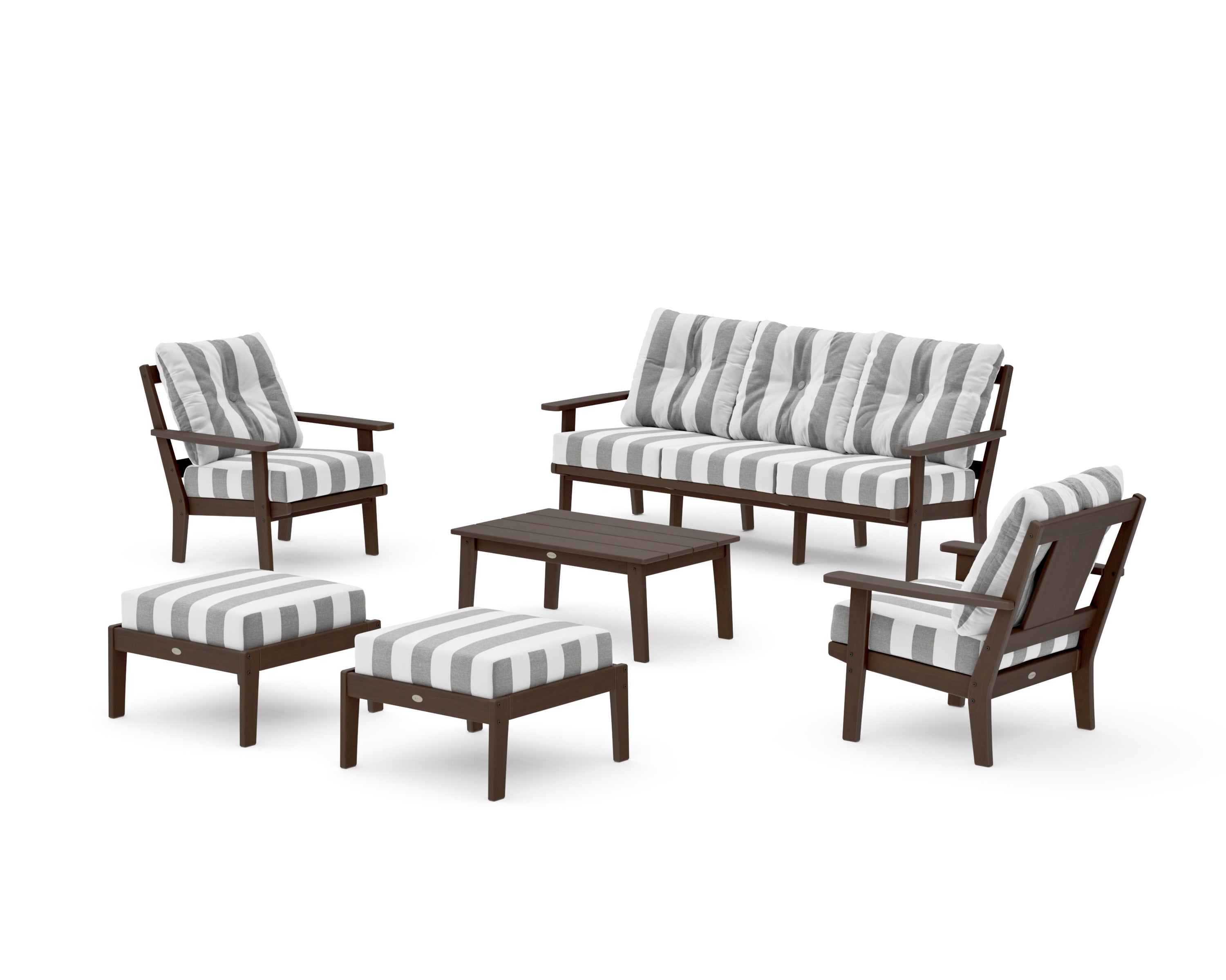 Prairie 6-Piece Lounge Sofa Set in Kona / Cabana Stripe Grey Mist