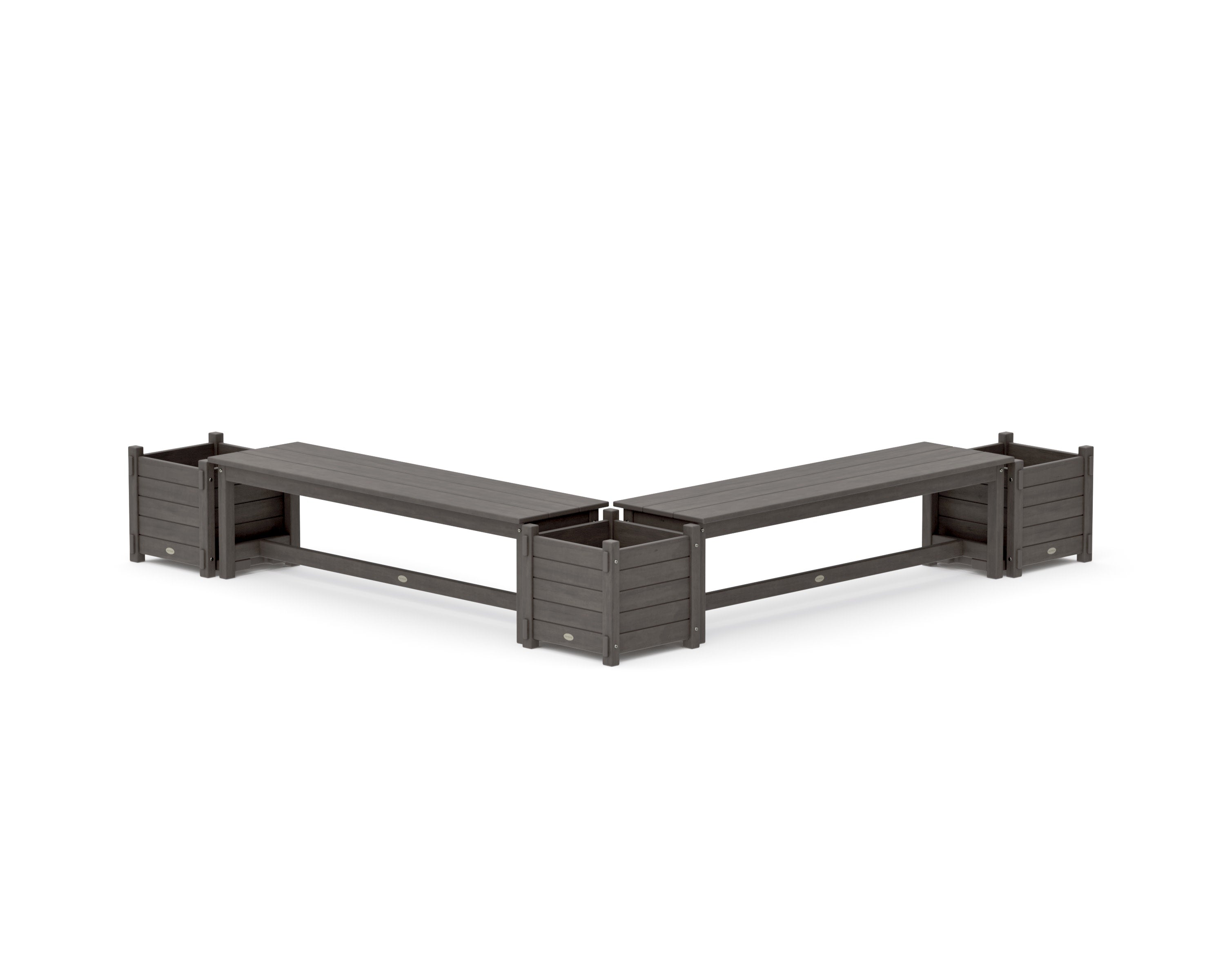 60" Nautical L- Shaped Planter Bench Corner Set in Driftwood