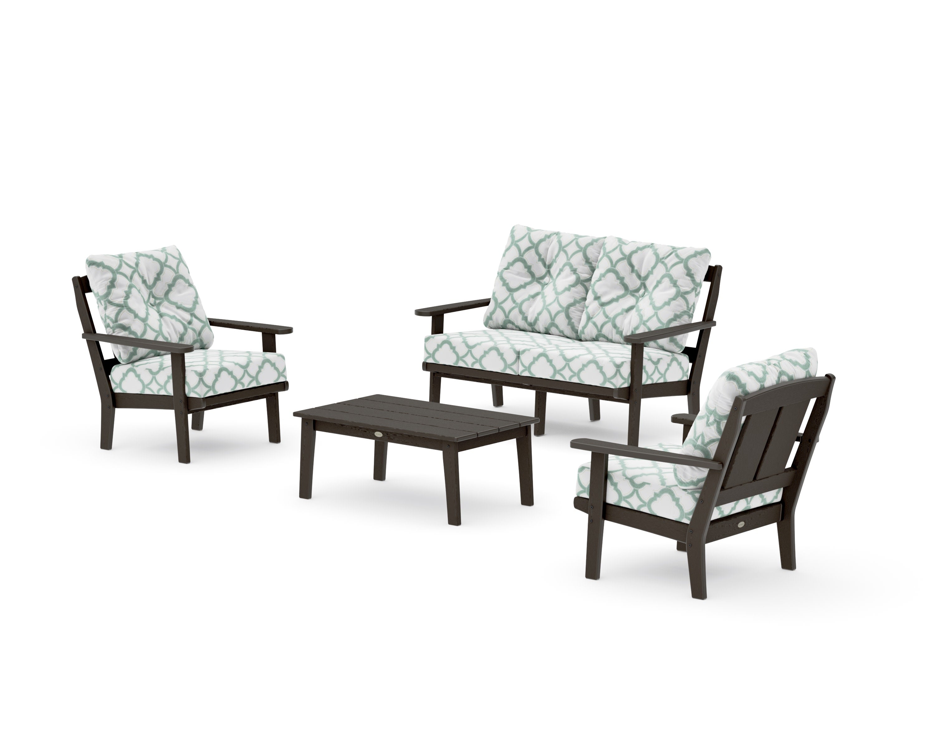 Mission 4-Piece Deep Seating Set with Loveseat in Vintage Coffee / Trellis Glacier Spa