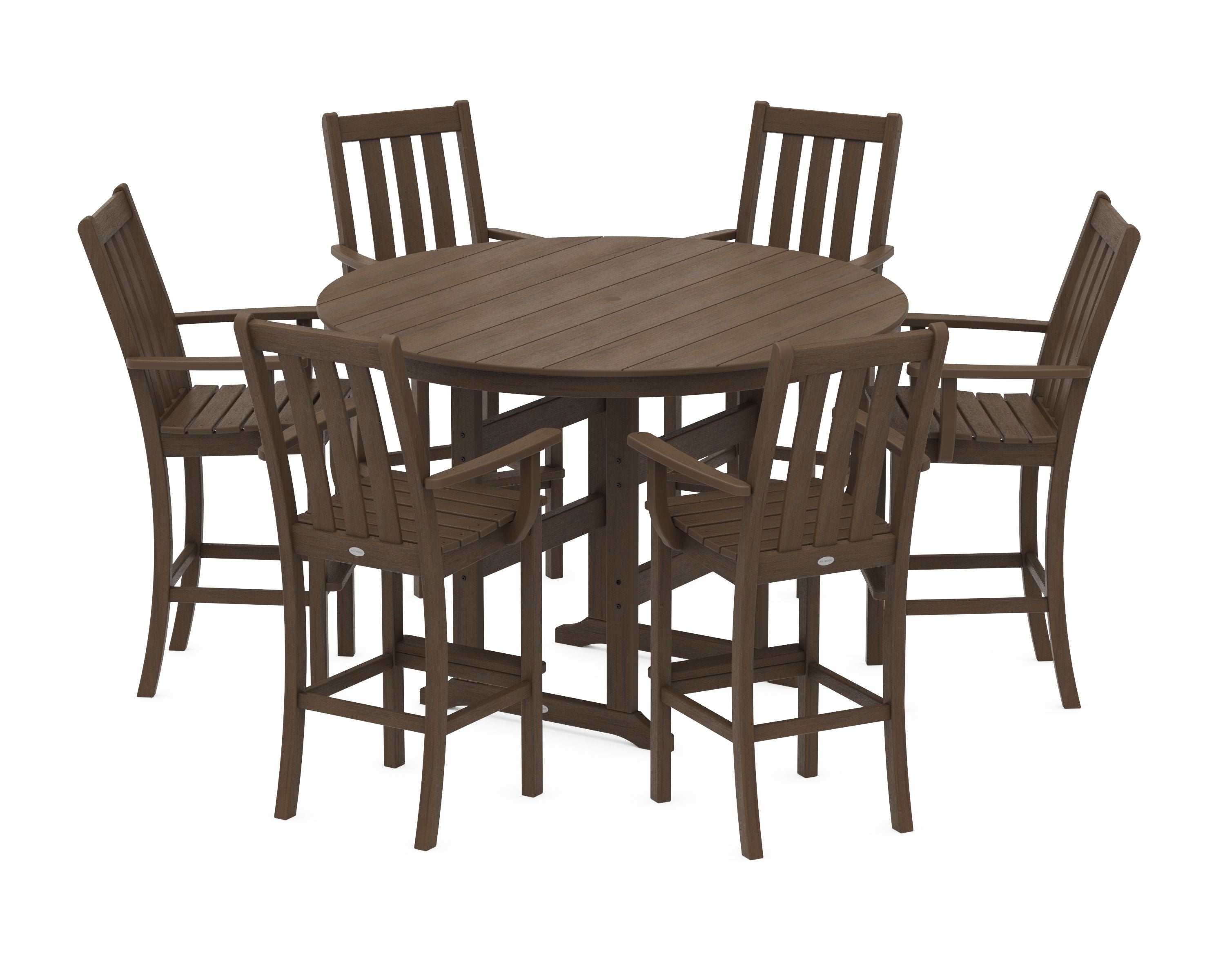 Vineyard 7-Piece Arm Chair Round Farmhouse Bar Set in Kona