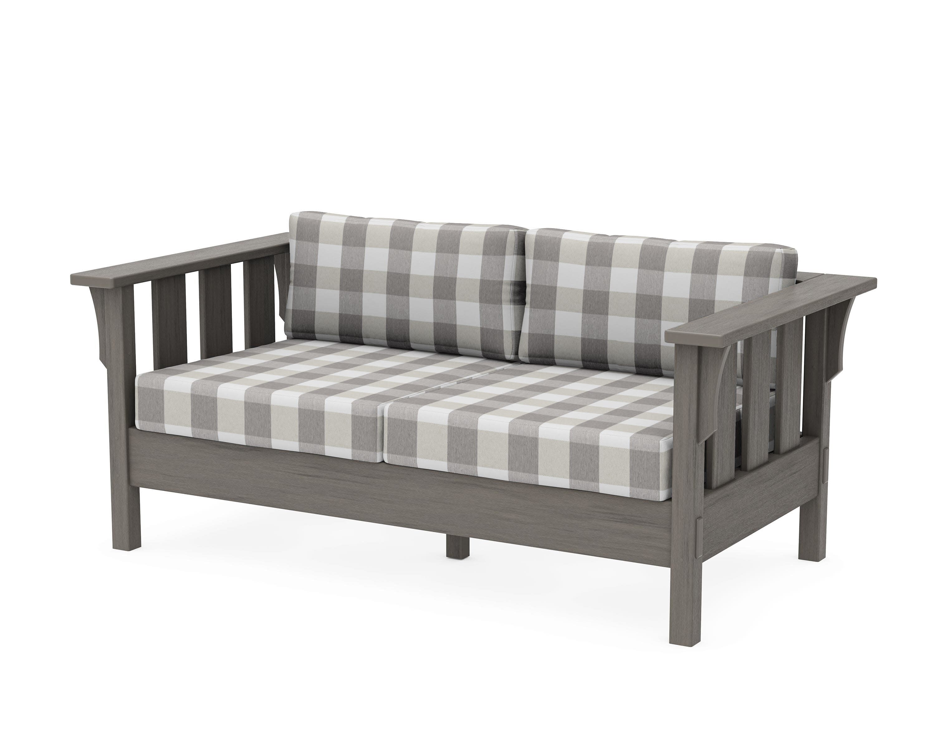 Acadia Deep Seating Loveseat in Driftwood / Buffalo Plaid Grey Mist
