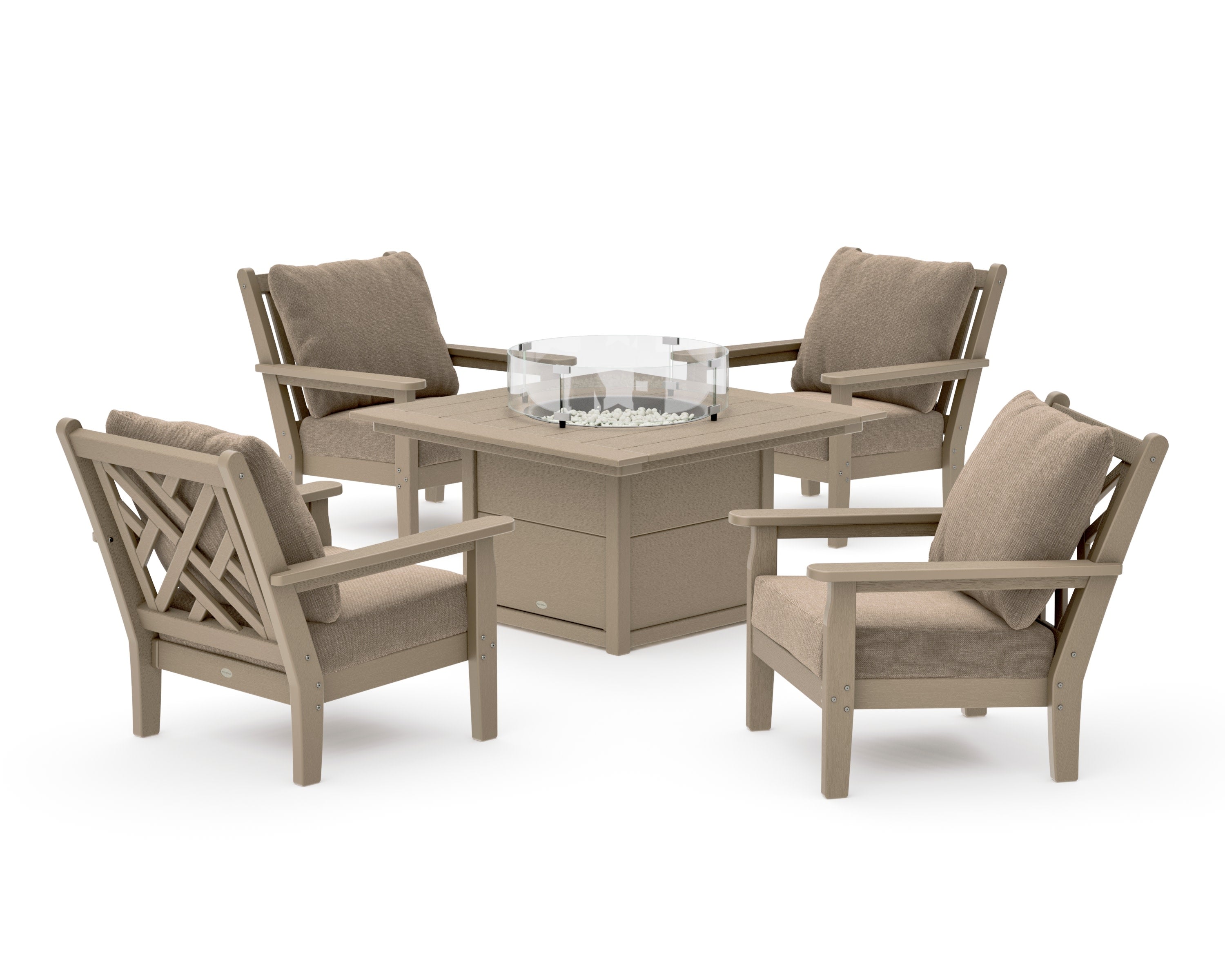 Chippendale 5-Piece Deep Seating Set with Fire Pit Table in Vintage Sahara / Spiced Burlap