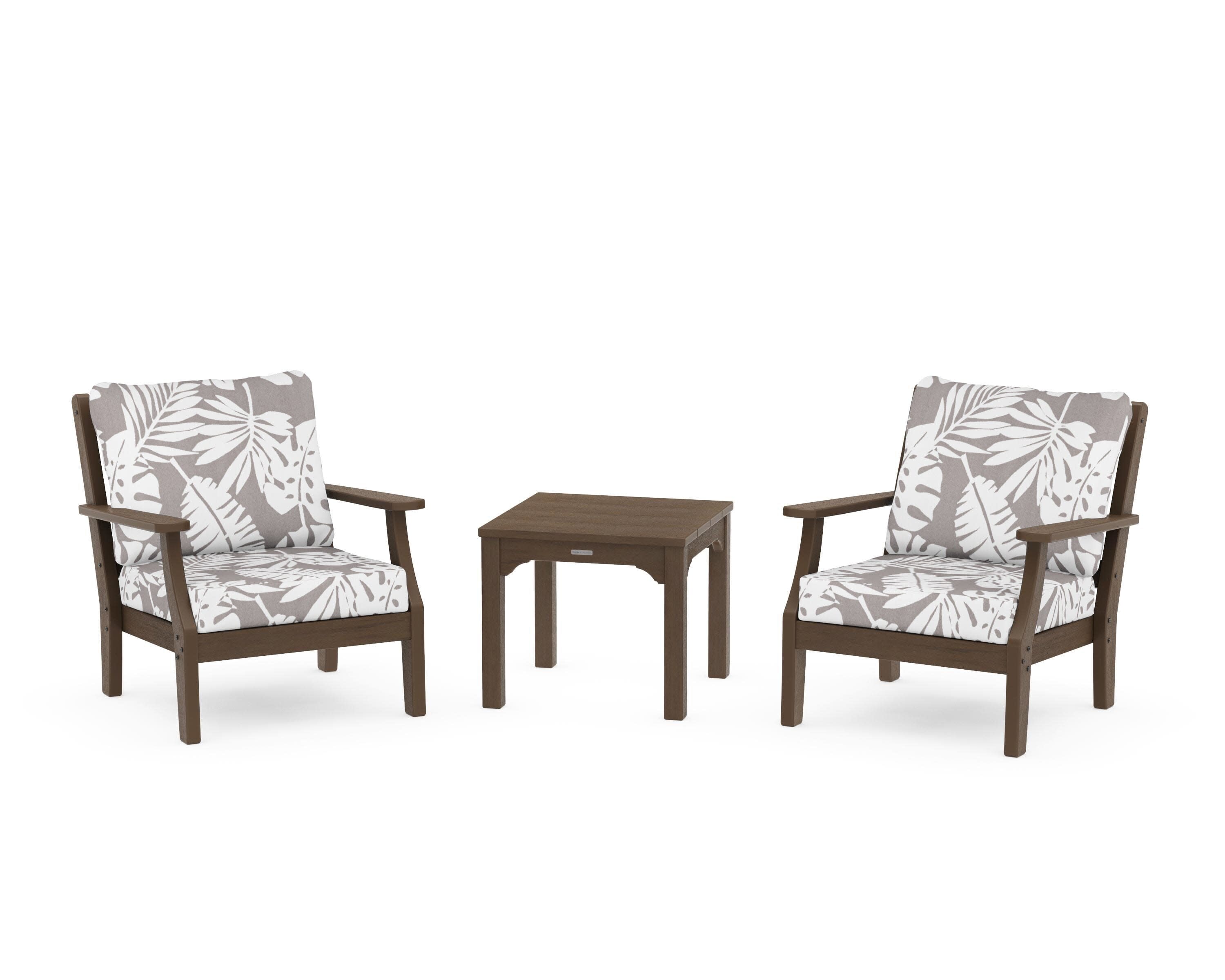 Chinoiserie 3-Piece Deep Seating Set in Kona / Leaf Grey Mist