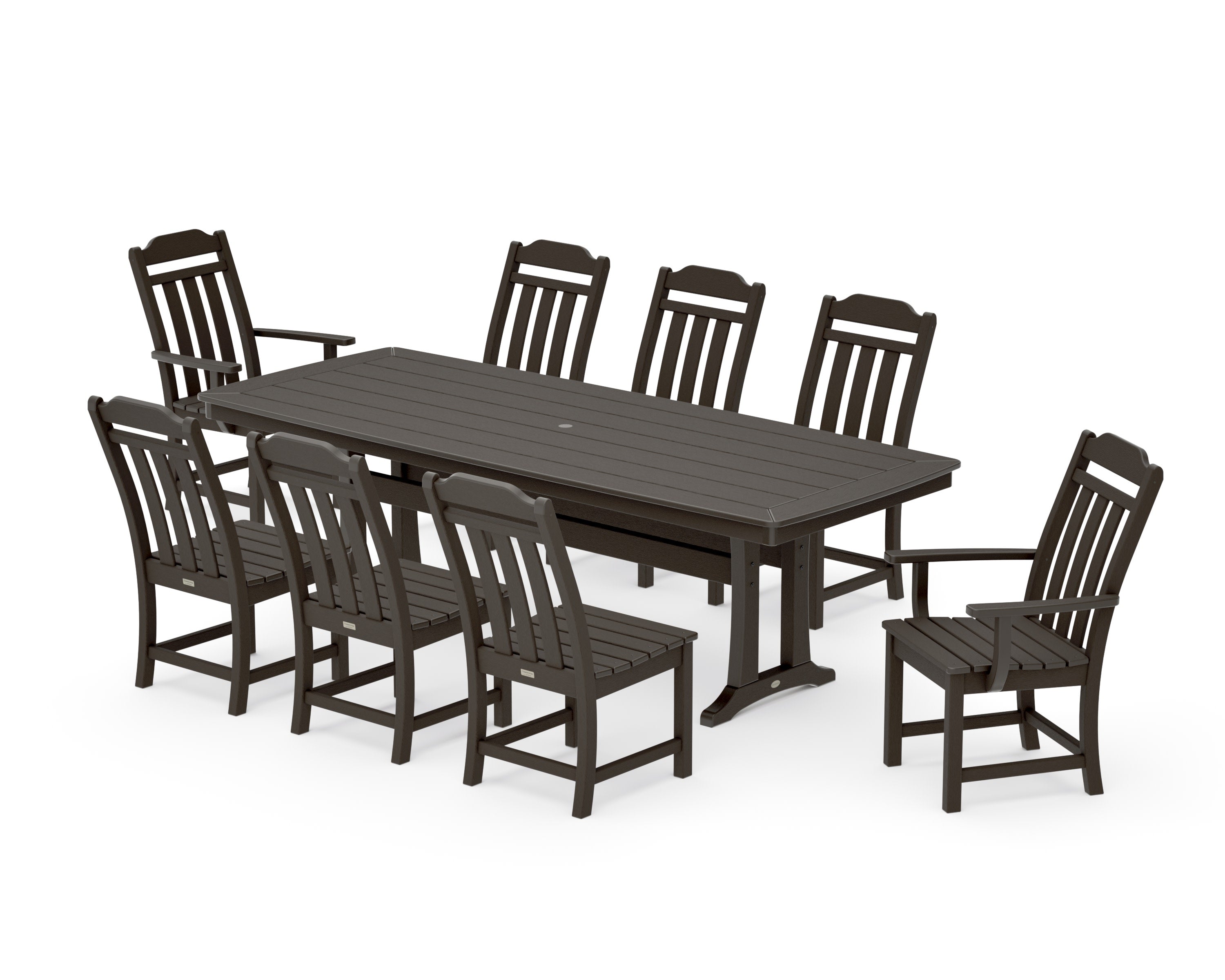 Cottage 9-Piece Dining Set with Trestle Legs in Vintage Coffee