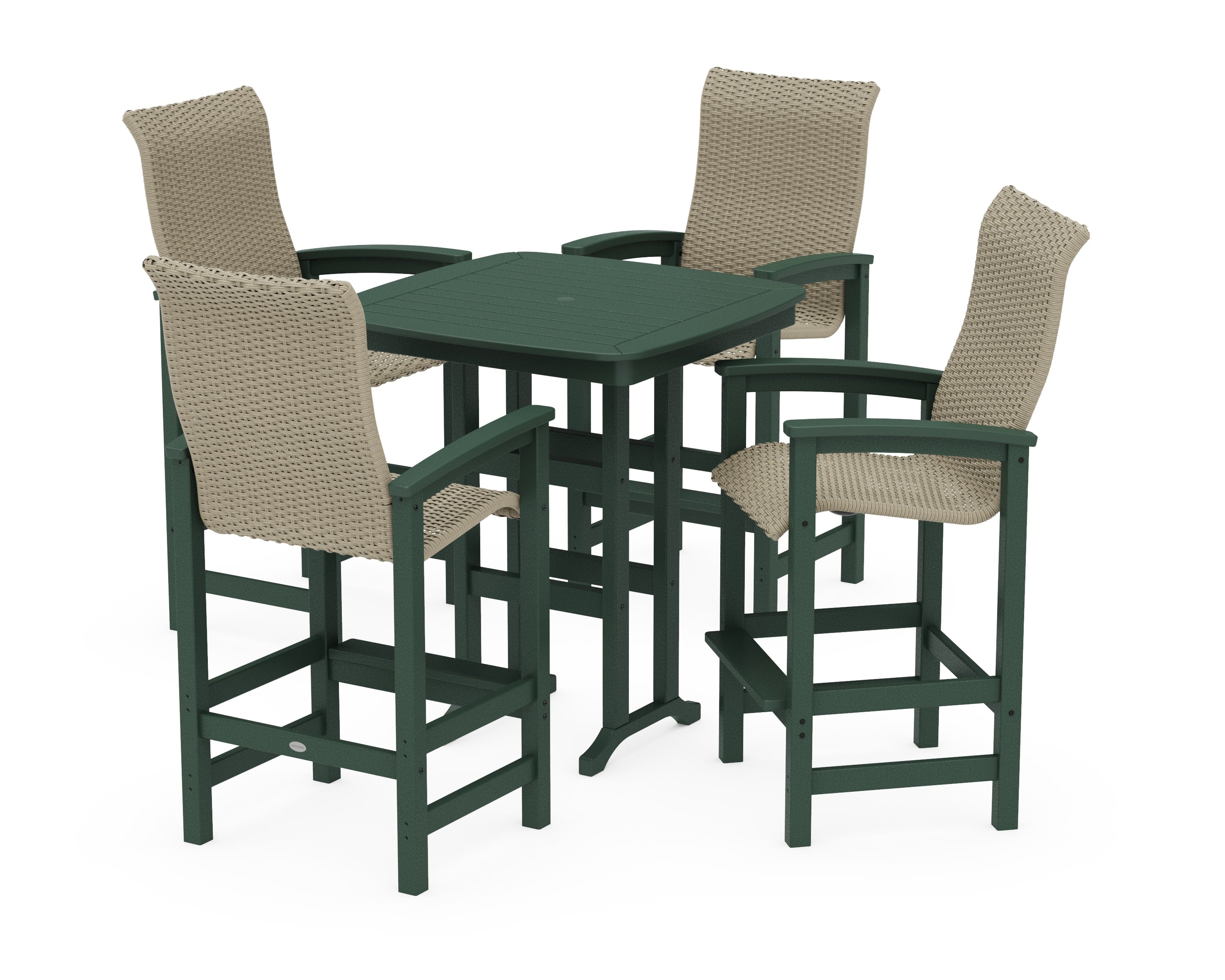Coastal Woven High-Back 5-Piece Bar Set in Green / Dune Grass