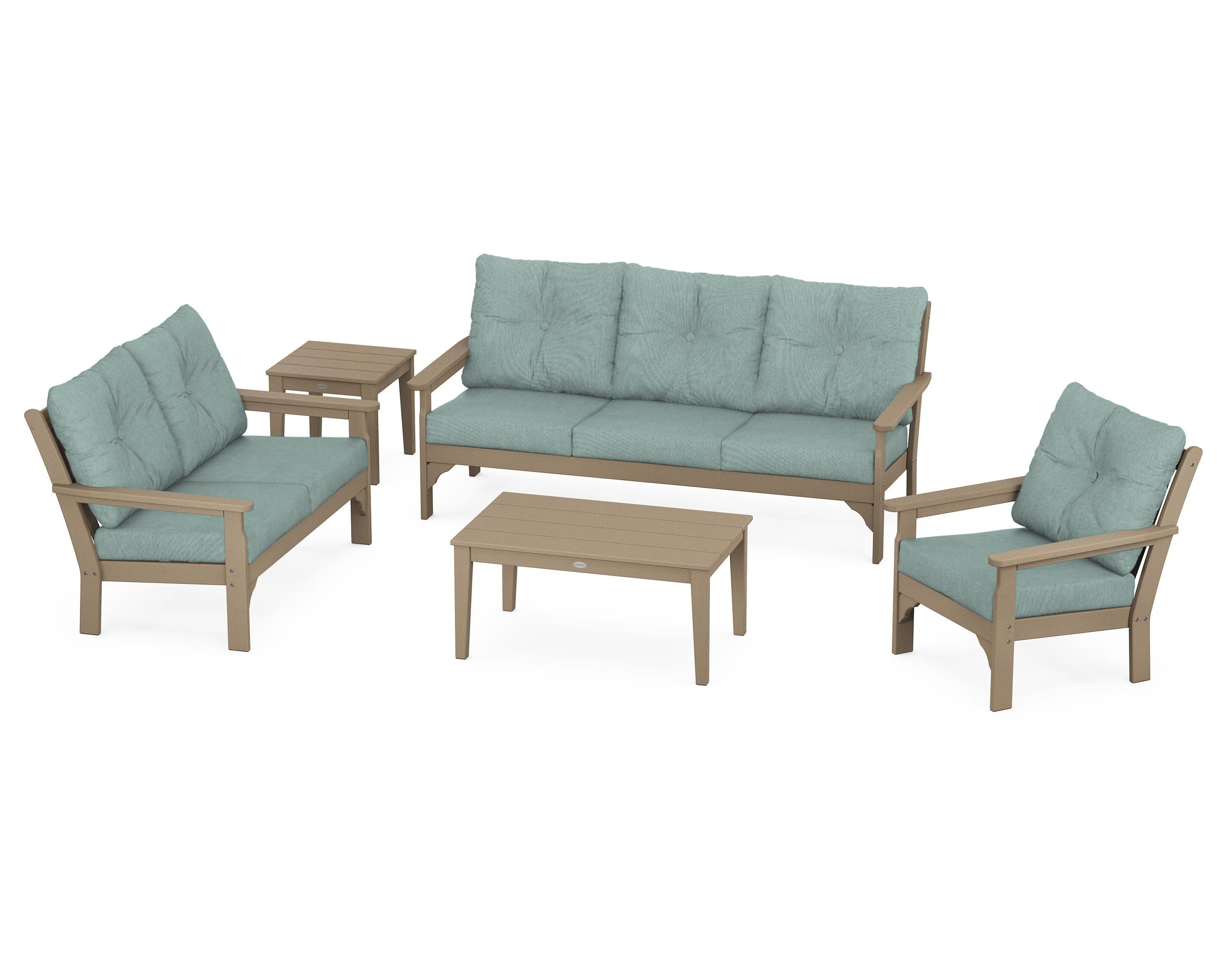 Vineyard 5 Piece Deep Seating Set in Vintage Sahara / Glacier Spa