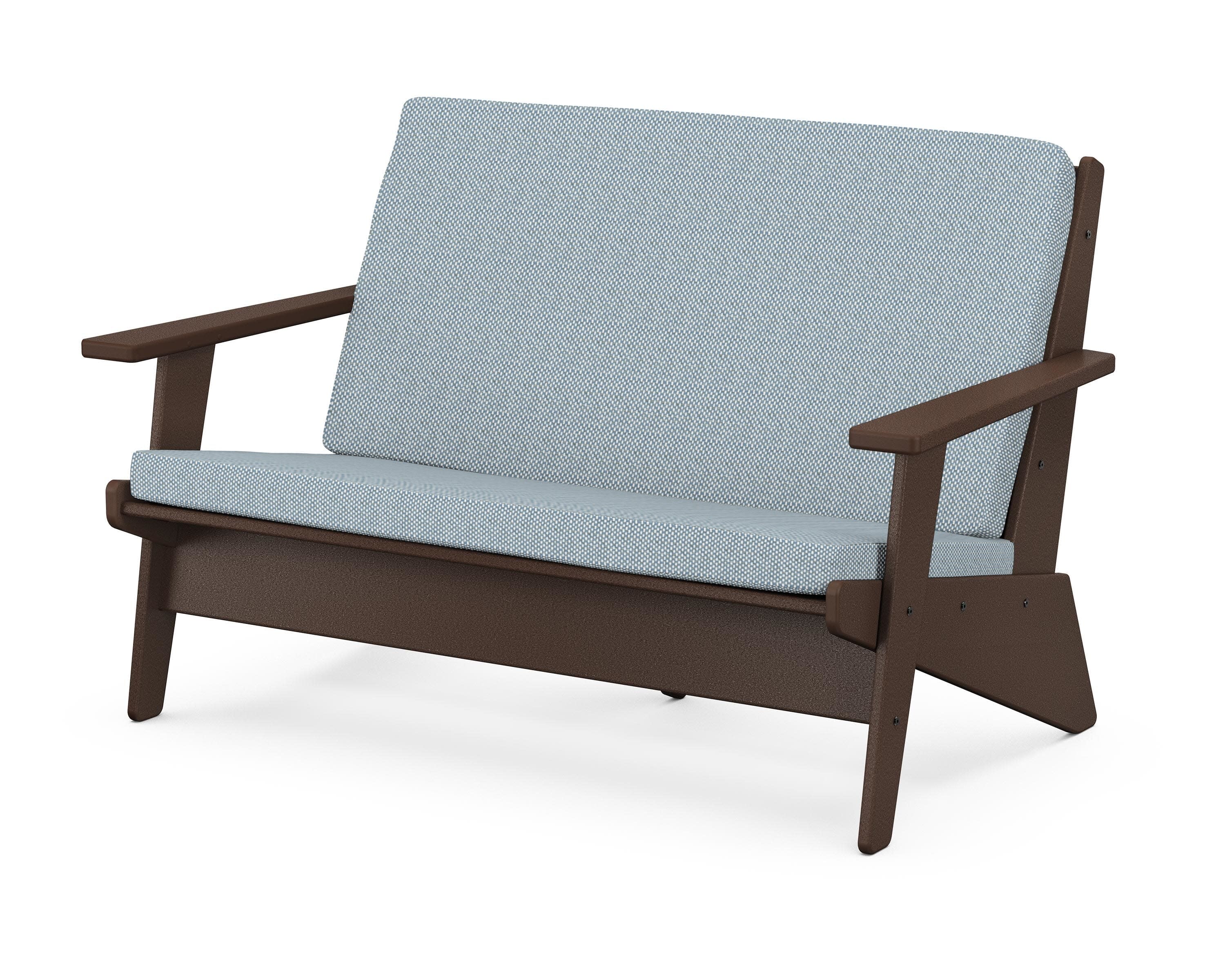 Riviera Modern Lounge Loveseat in Mahogany / Exhale Sky