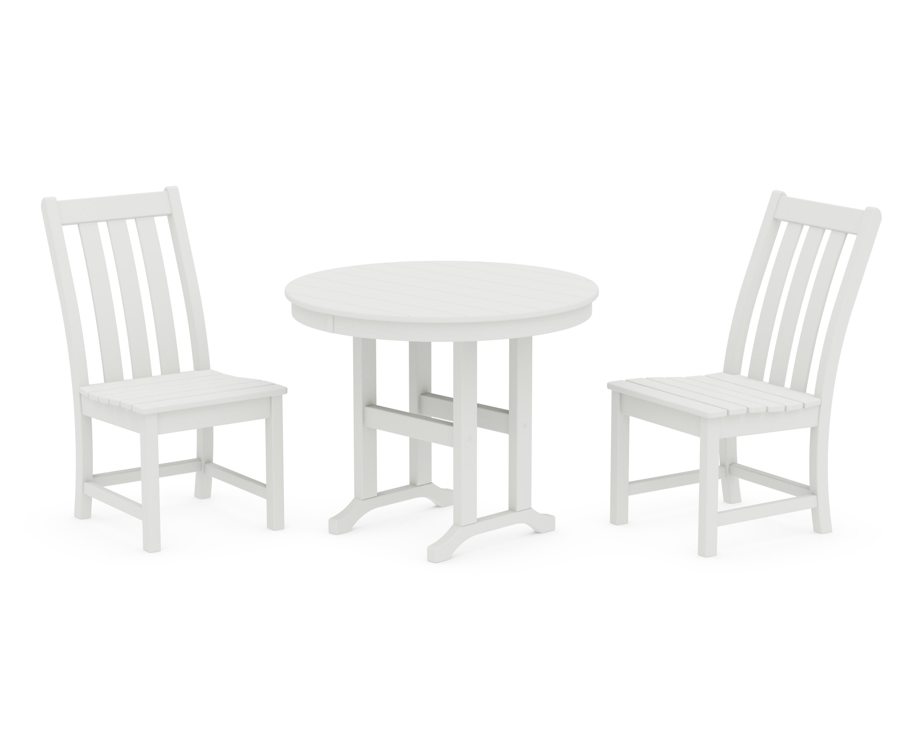 Vineyard Side Chair 3-Piece Round Dining Set in Vintage White