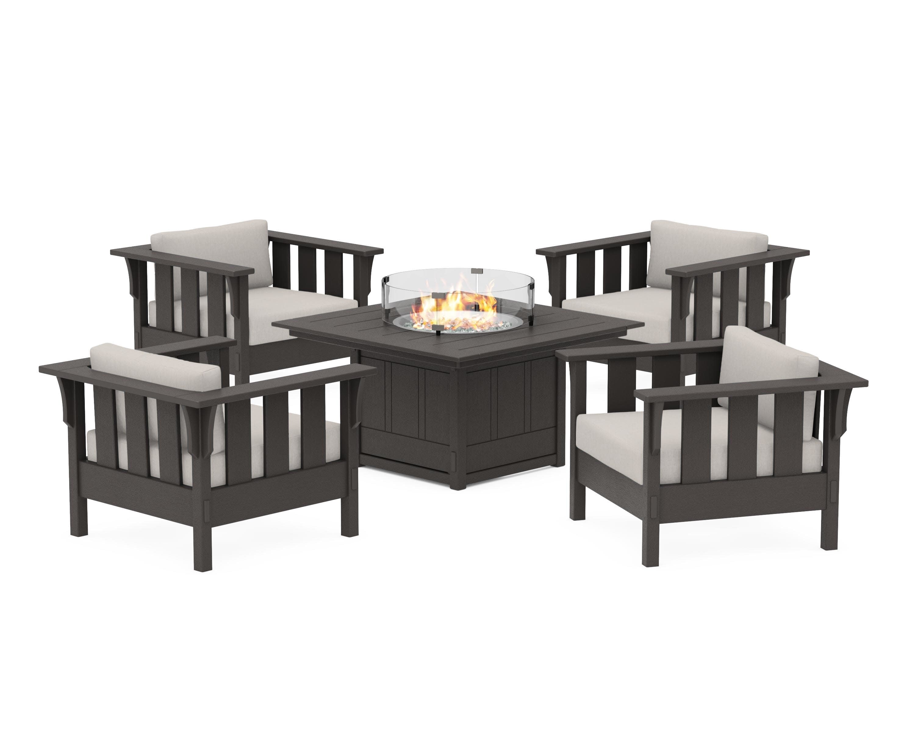 Acadia 5-Piece Deep Seating Set with Fire Pit Table in Vintage Coffee / Cast Ash