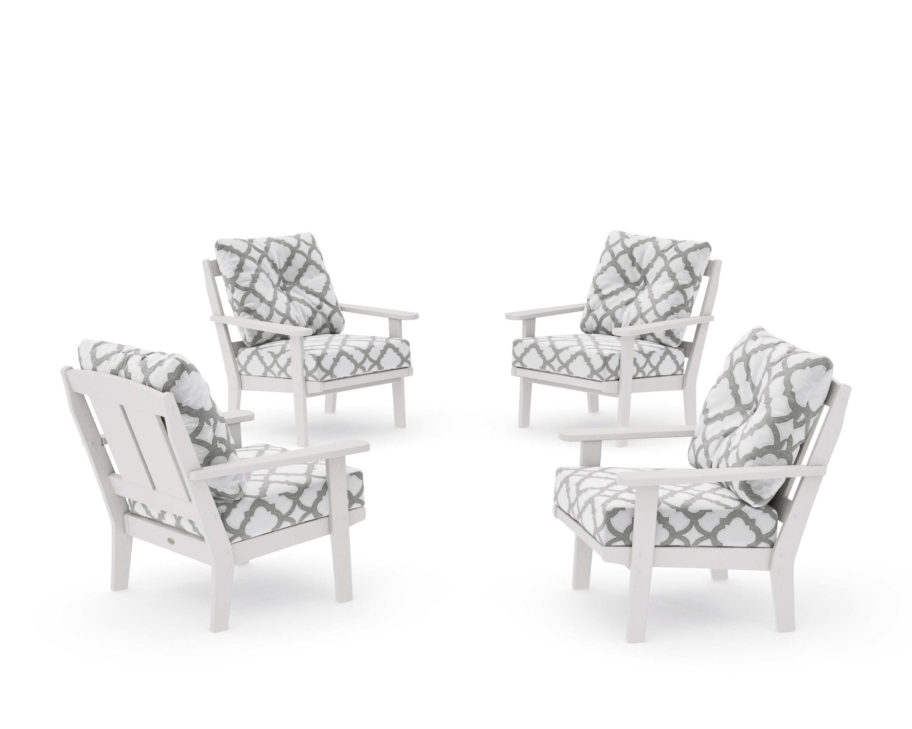 Mission 5-Piece Deep Seating Set with Fire Pit Table in Vintage White / Trellis Grey Mist