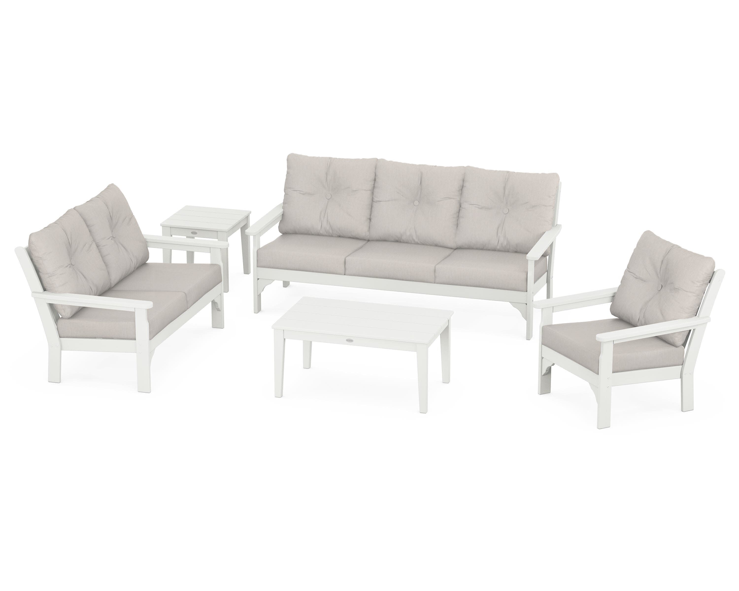 Vineyard 5 Piece Deep Seating Set in Vintage White / Cast Ash