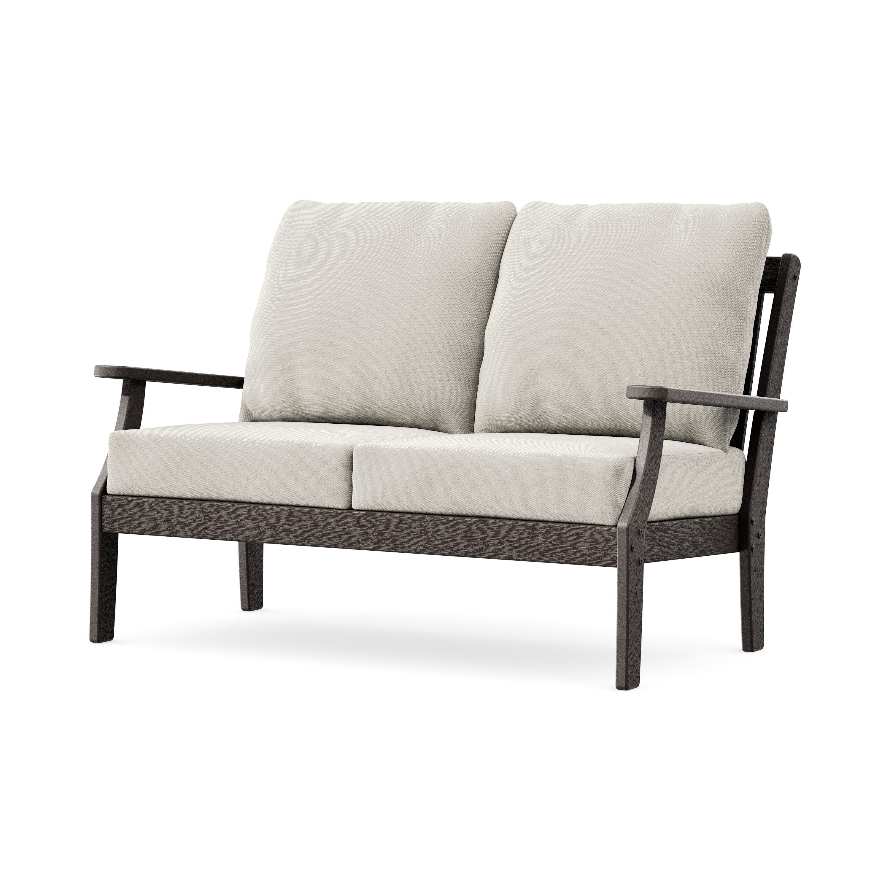 Braxton Deep Seating Loveseat in Vintage Coffee / Blend Linen