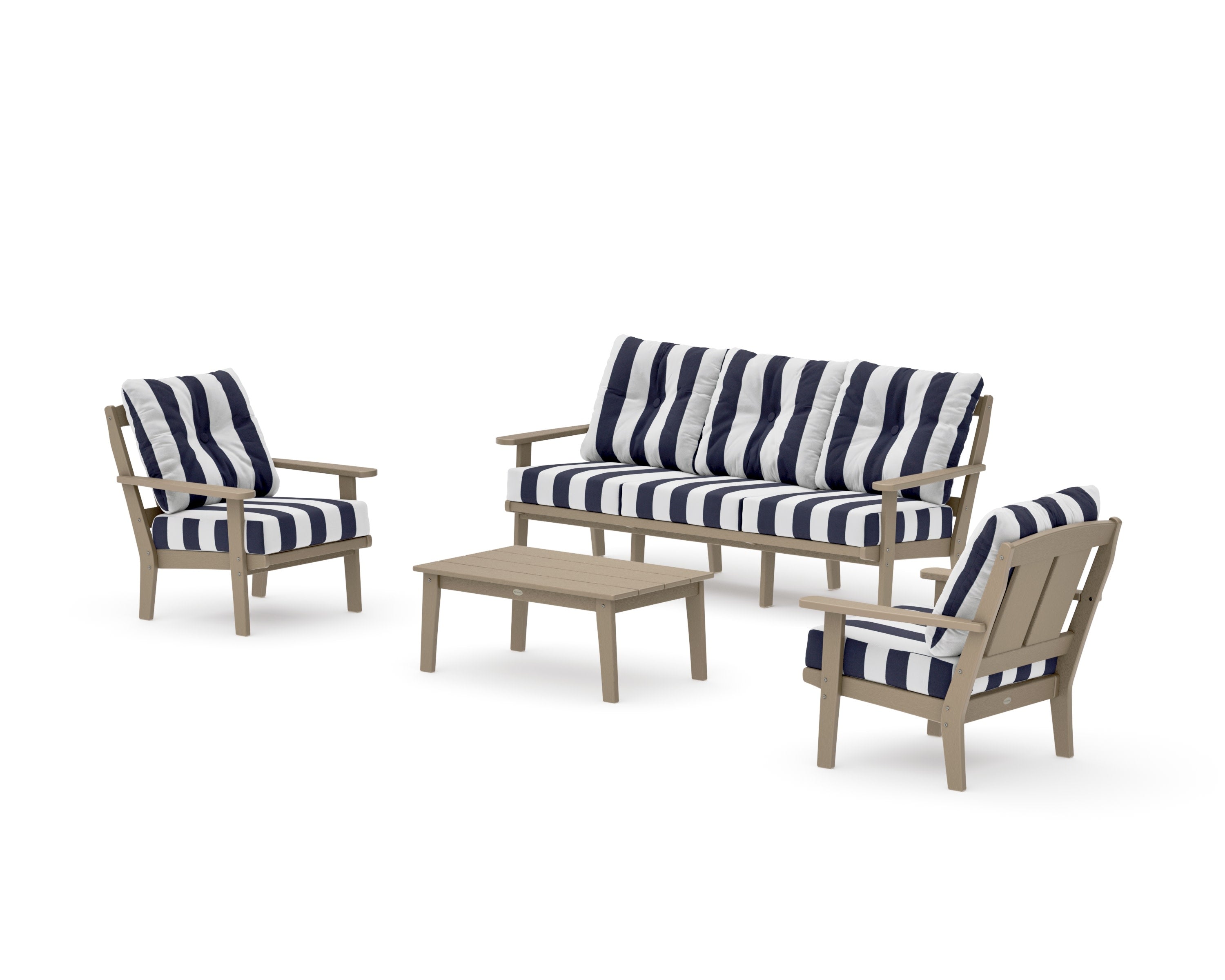 Mission 4-Piece Deep Seating Set with Sofa in Vintage Sahara / Cabana Stripe Navy