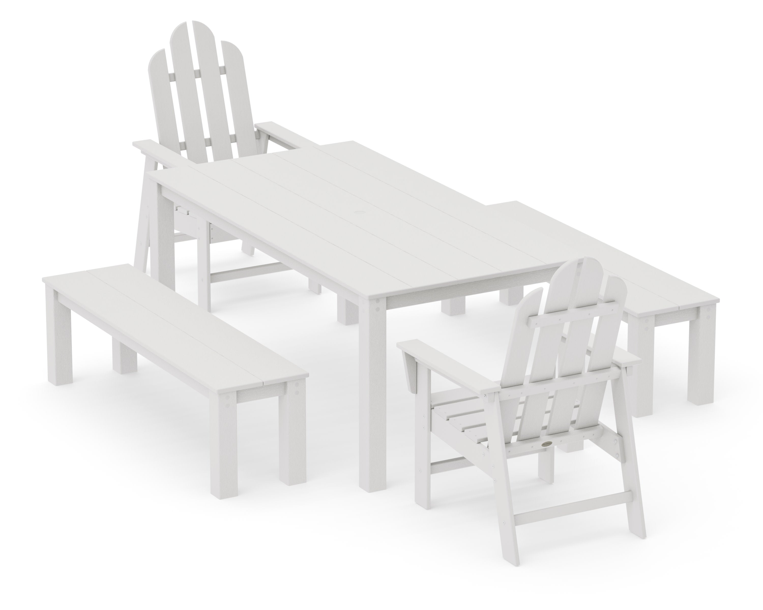 Long Island 5-Piece Parsons Dining Set with Benches in Vintage White