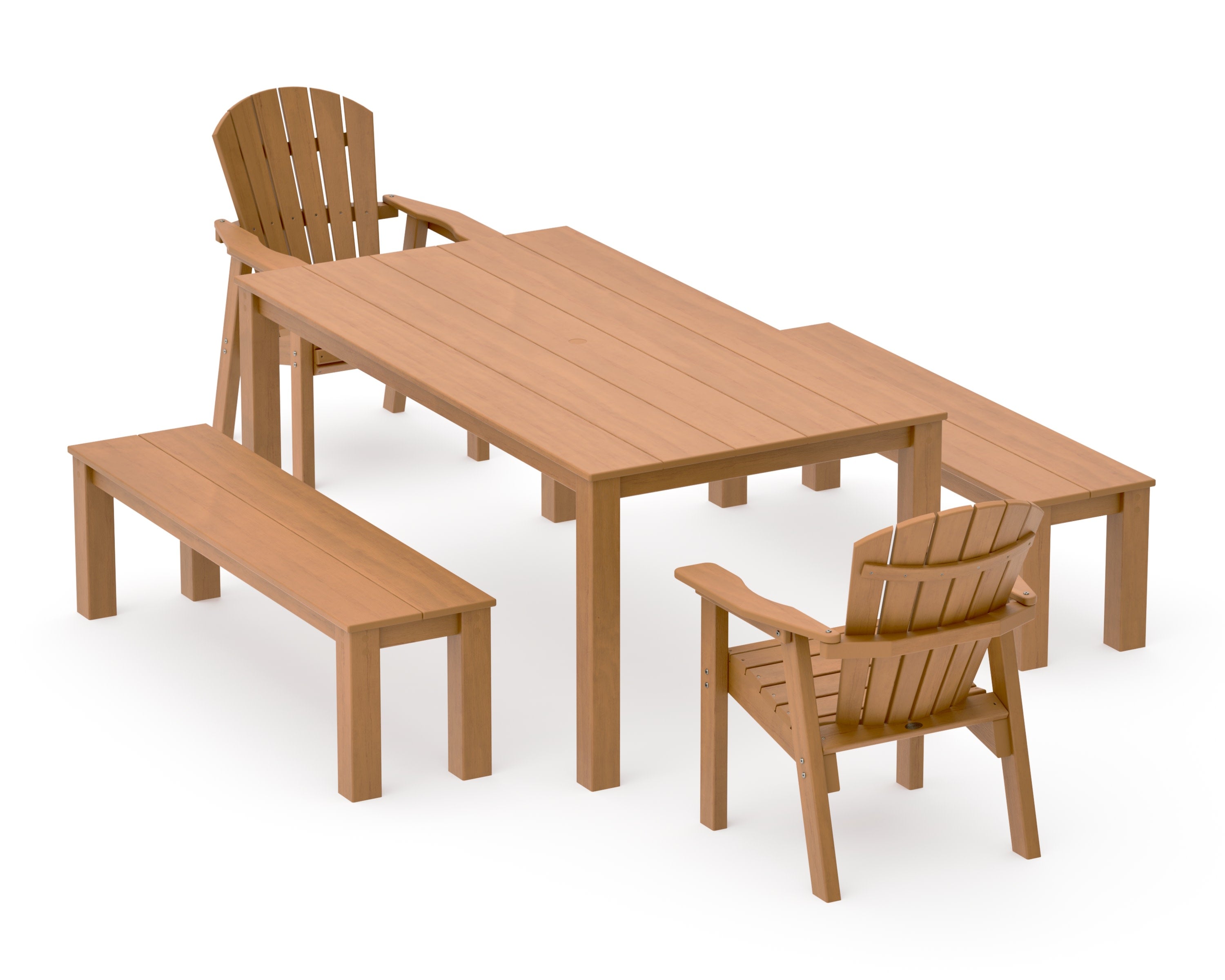 Seashell 5-Piece Parsons Dining Set with Benches in Natural