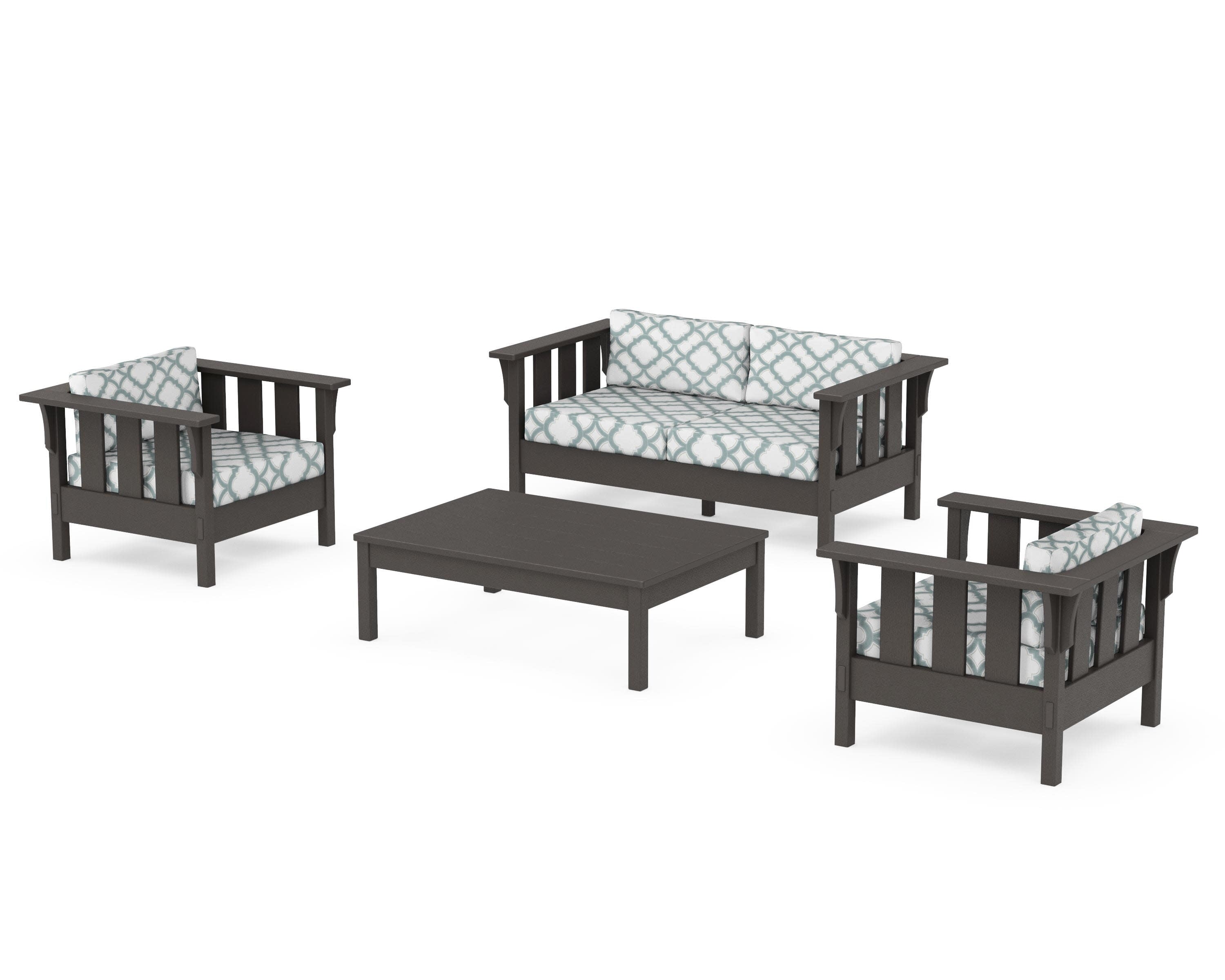 Acadia 4-Piece Deep Seating Set with Loveseat in Vintage Coffee / Trellis Glacier Spa