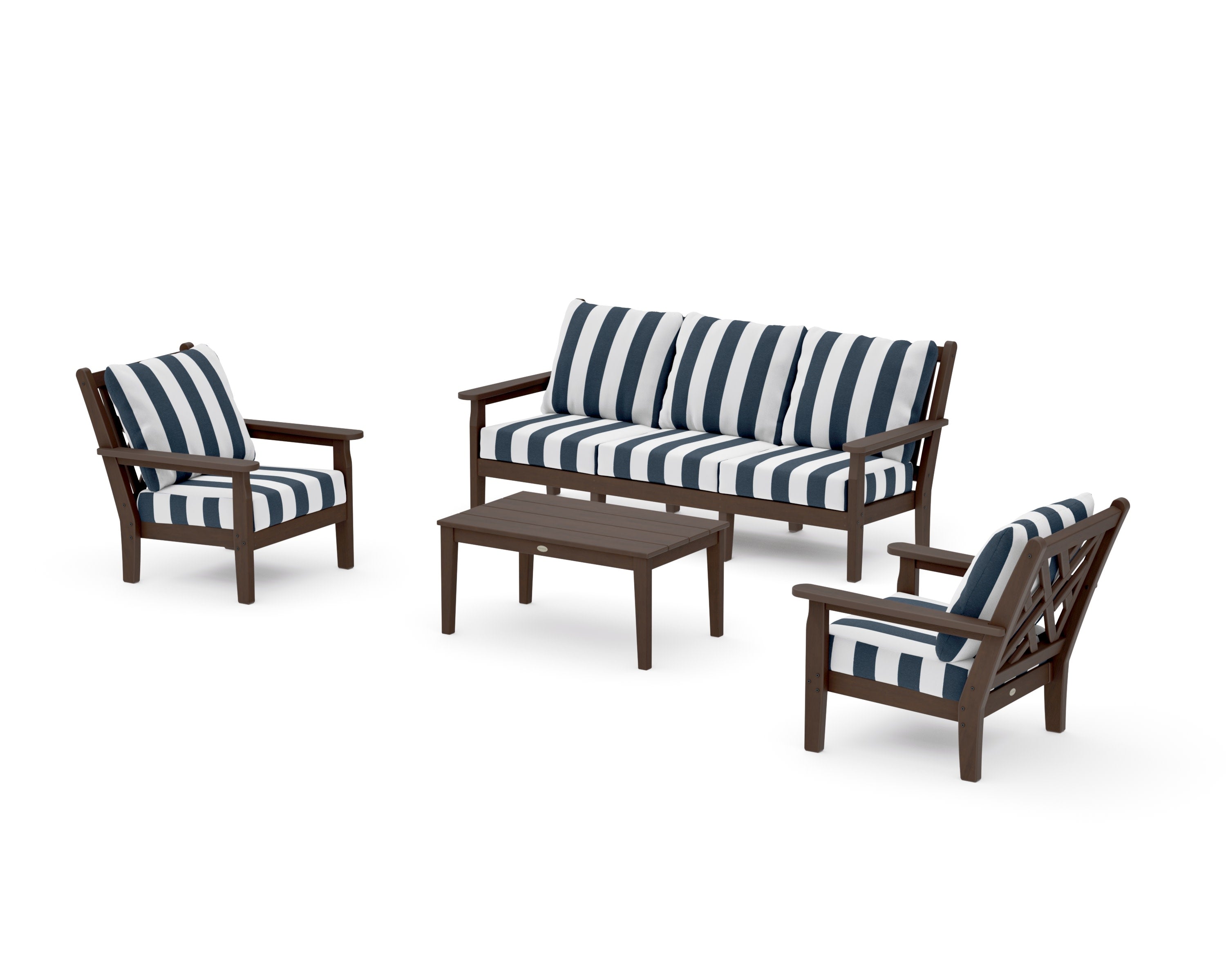 Chippendale 4-Piece Deep Seating Set with Sofa in Kona / Cabana Stripe Marine Indigo
