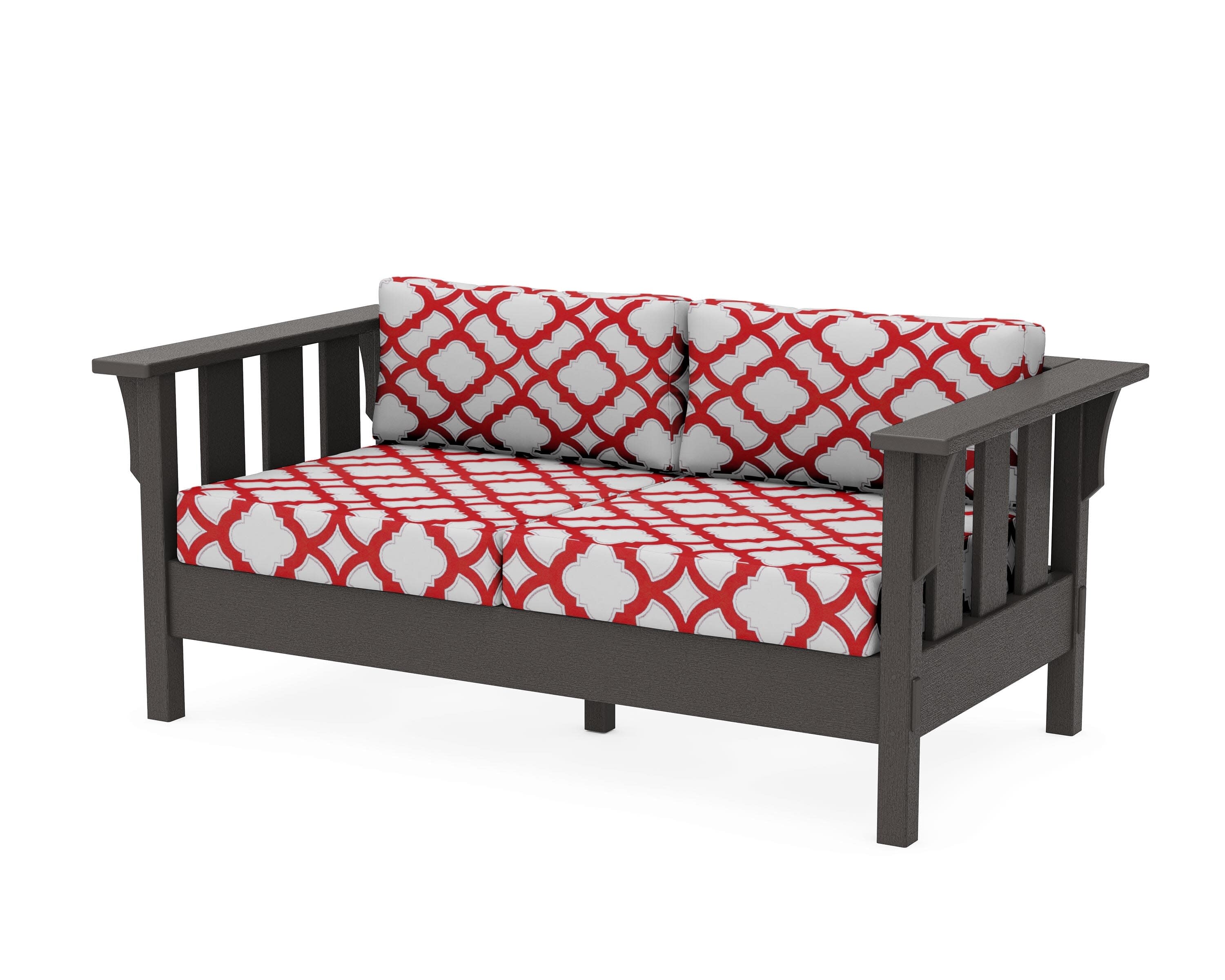 Acadia Deep Seating Loveseat in Vintage Coffee / Trellis Crimson
