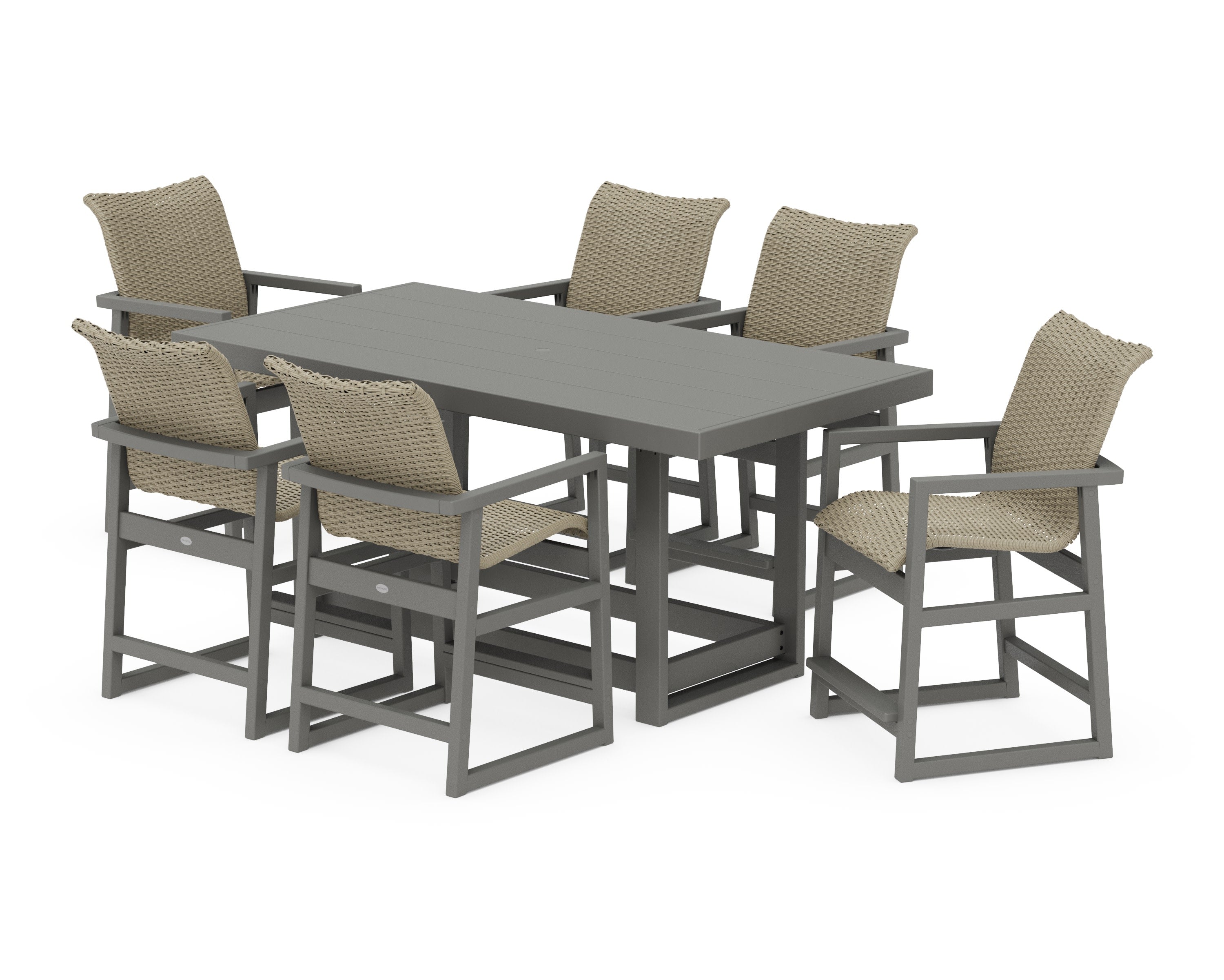 EDGE Woven Arm Chair 7-Piece Counter Set in Slate Grey / Dune Grass