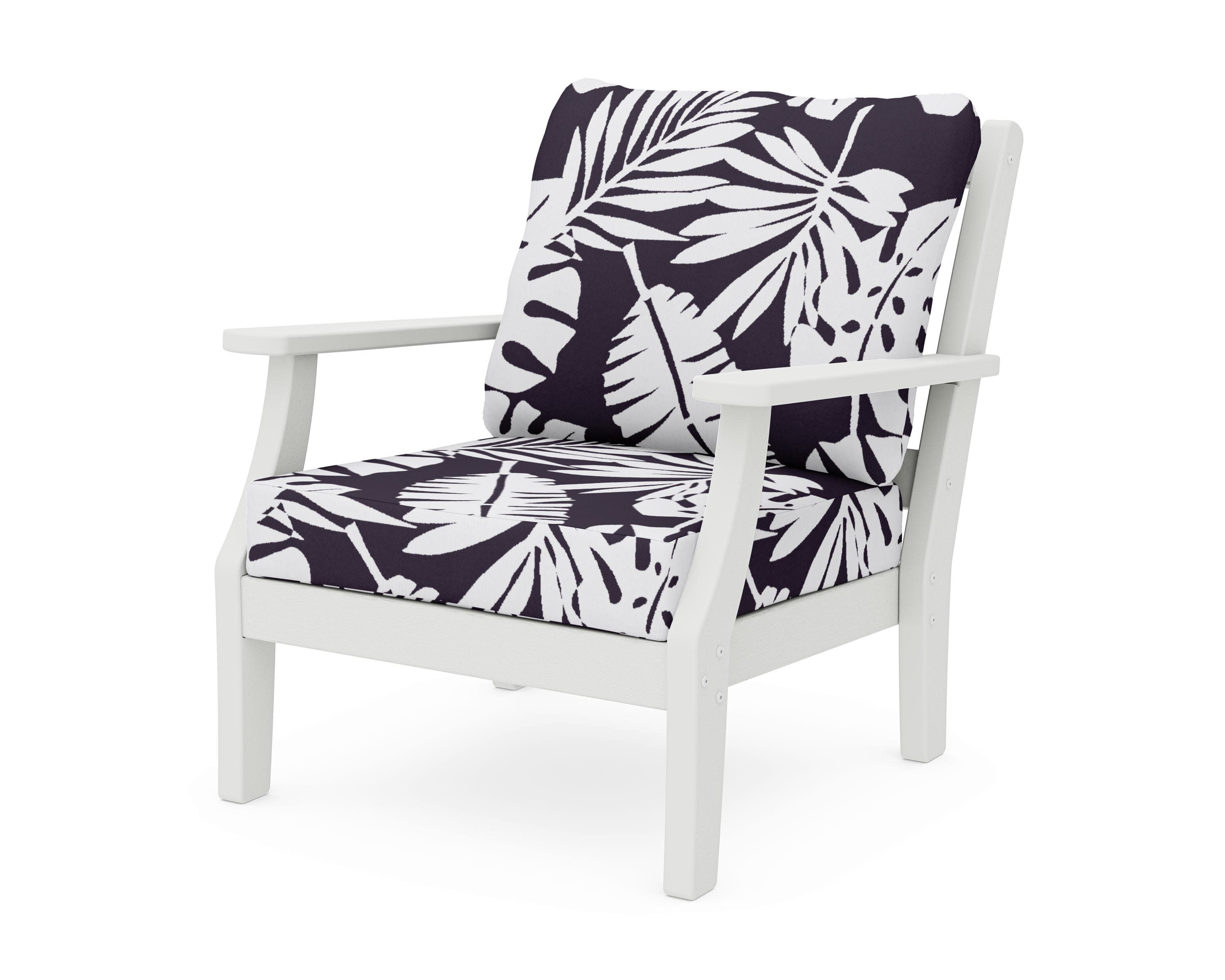 Chinoiserie Deep Seating Chair in Vintage White / Leaf Navy