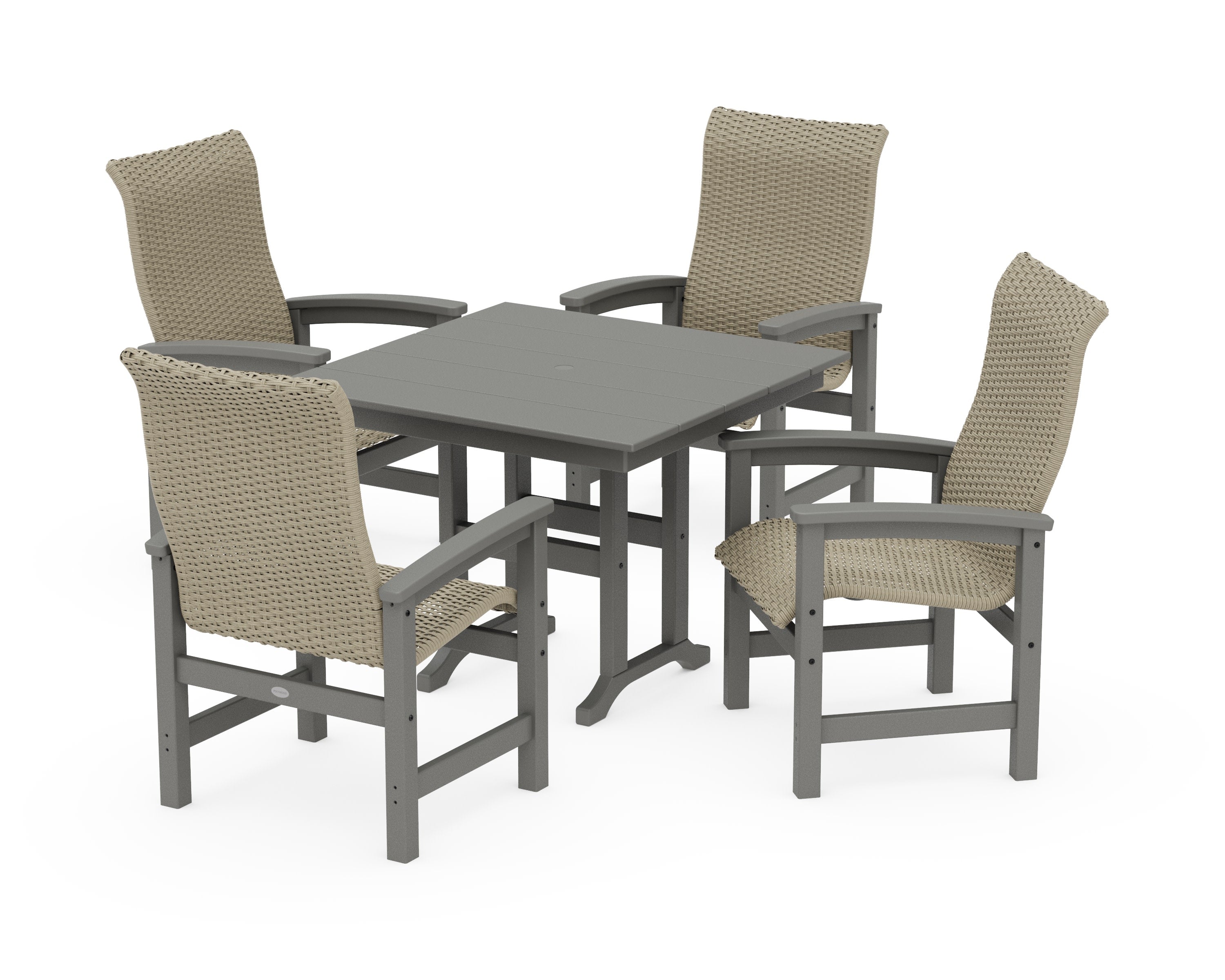 Coastal Woven High-Back 5-Piece Farmhouse Dining Set