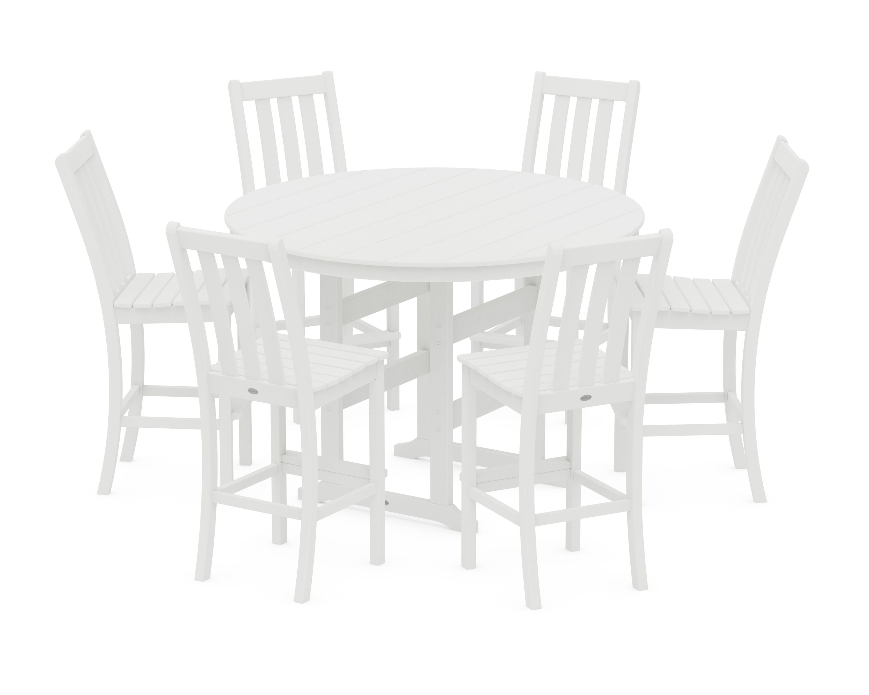 Vineyard 7-Piece Side Chair Round Farmhouse Bar Set in White