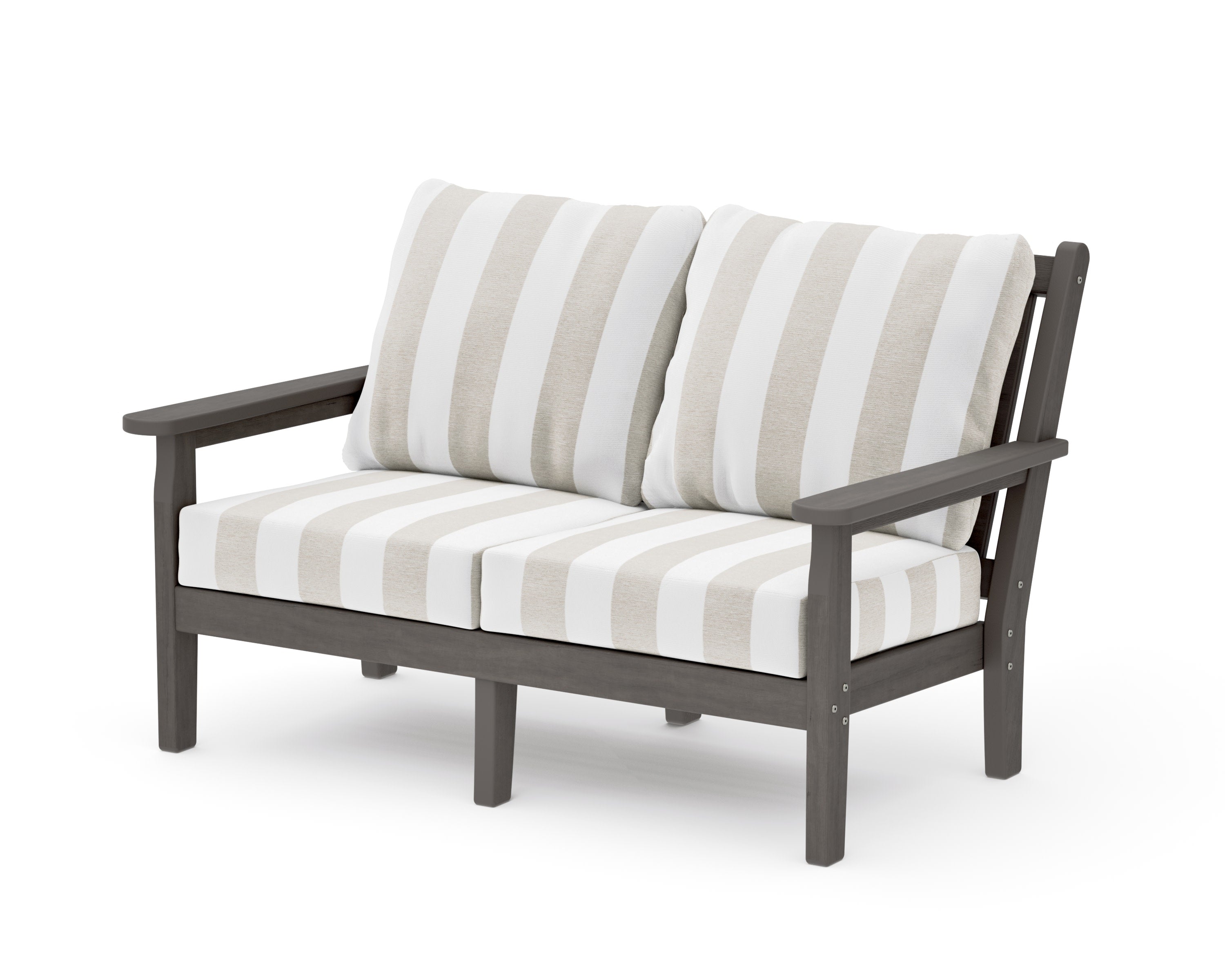 Chippendale Deep Seating Loveseat in Driftwood / Cabana Stripe Dune Burlap